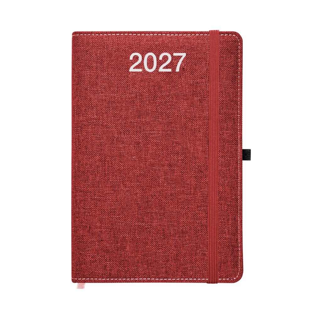 Weekly diary 2027, hardcover in recycled PET with a mélange effect Red