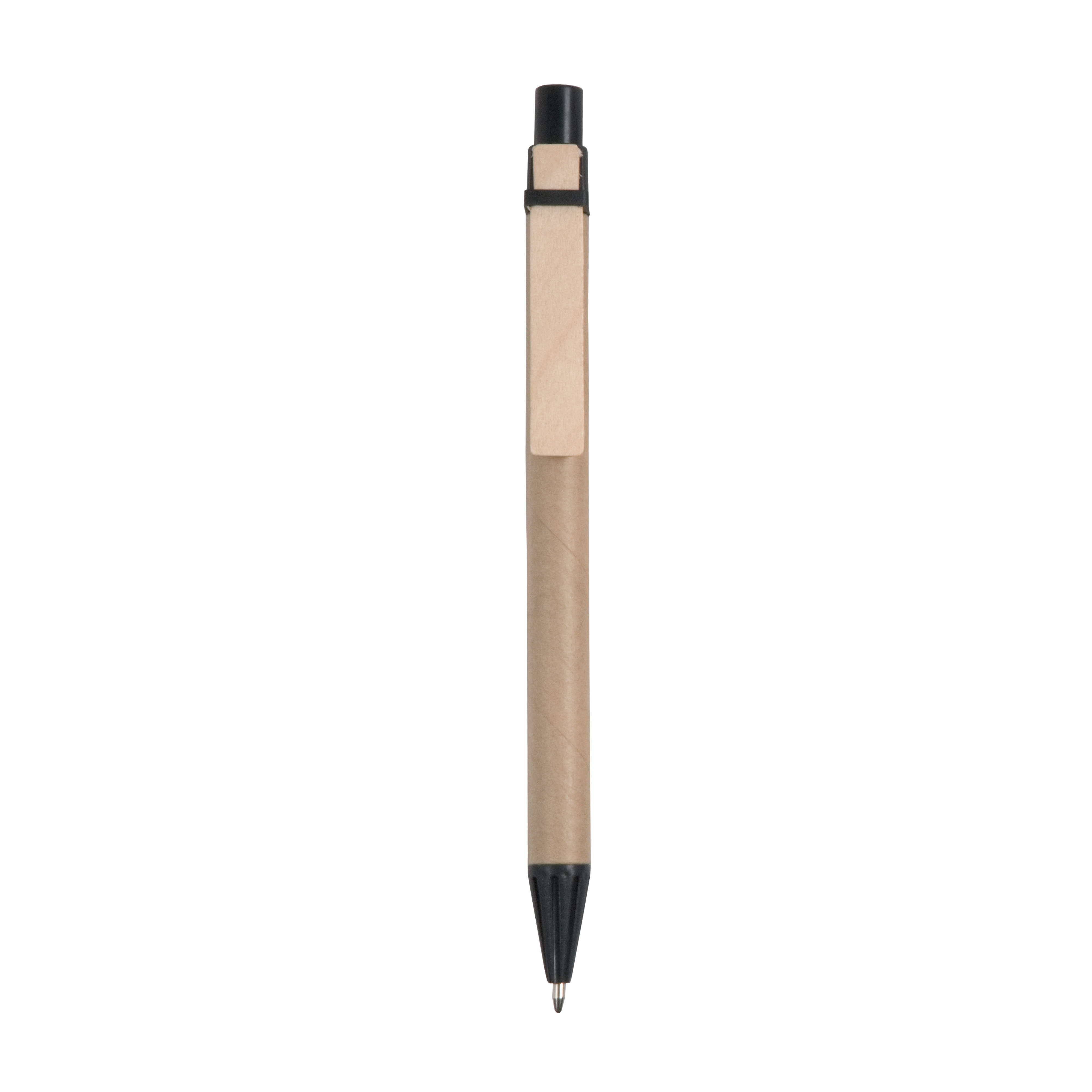 Cardboard snap pen with wooden clip Black