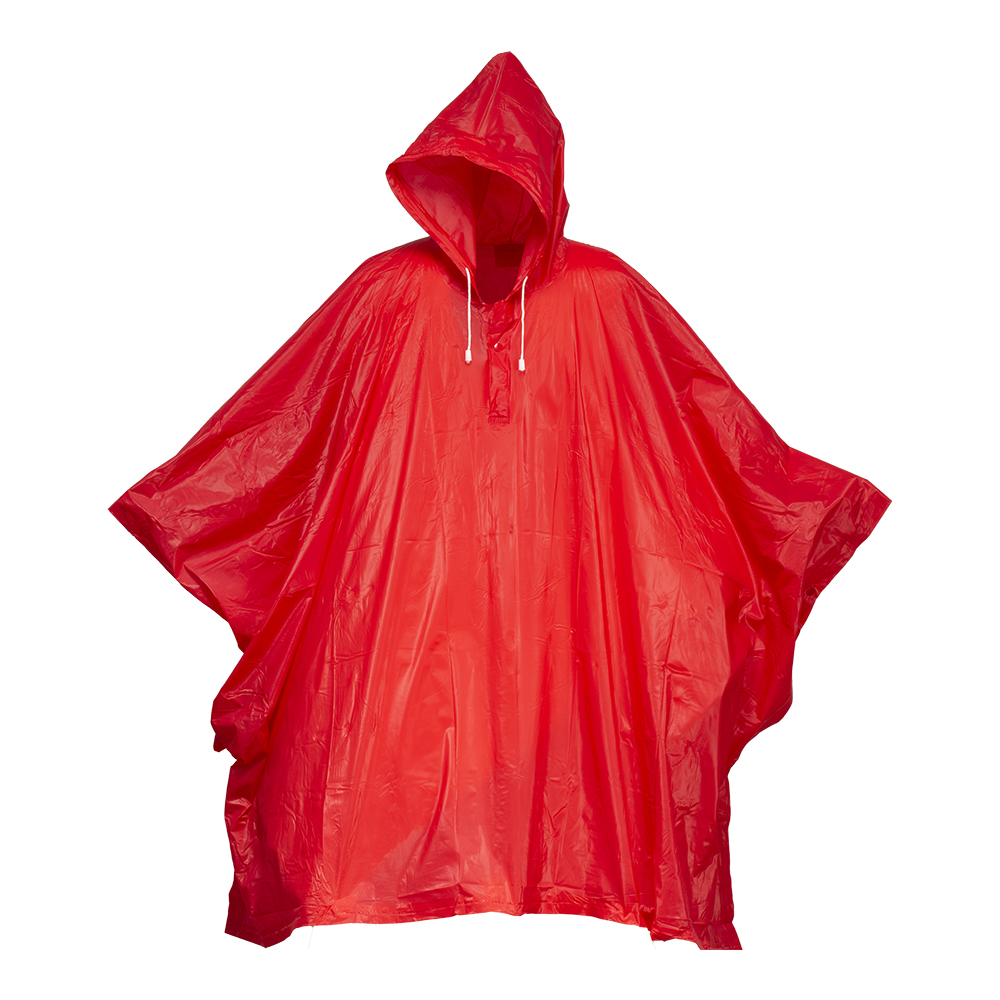Water-resistant, embossed PVC (260 g) poncho, supplied in a transparent bag. One size Red