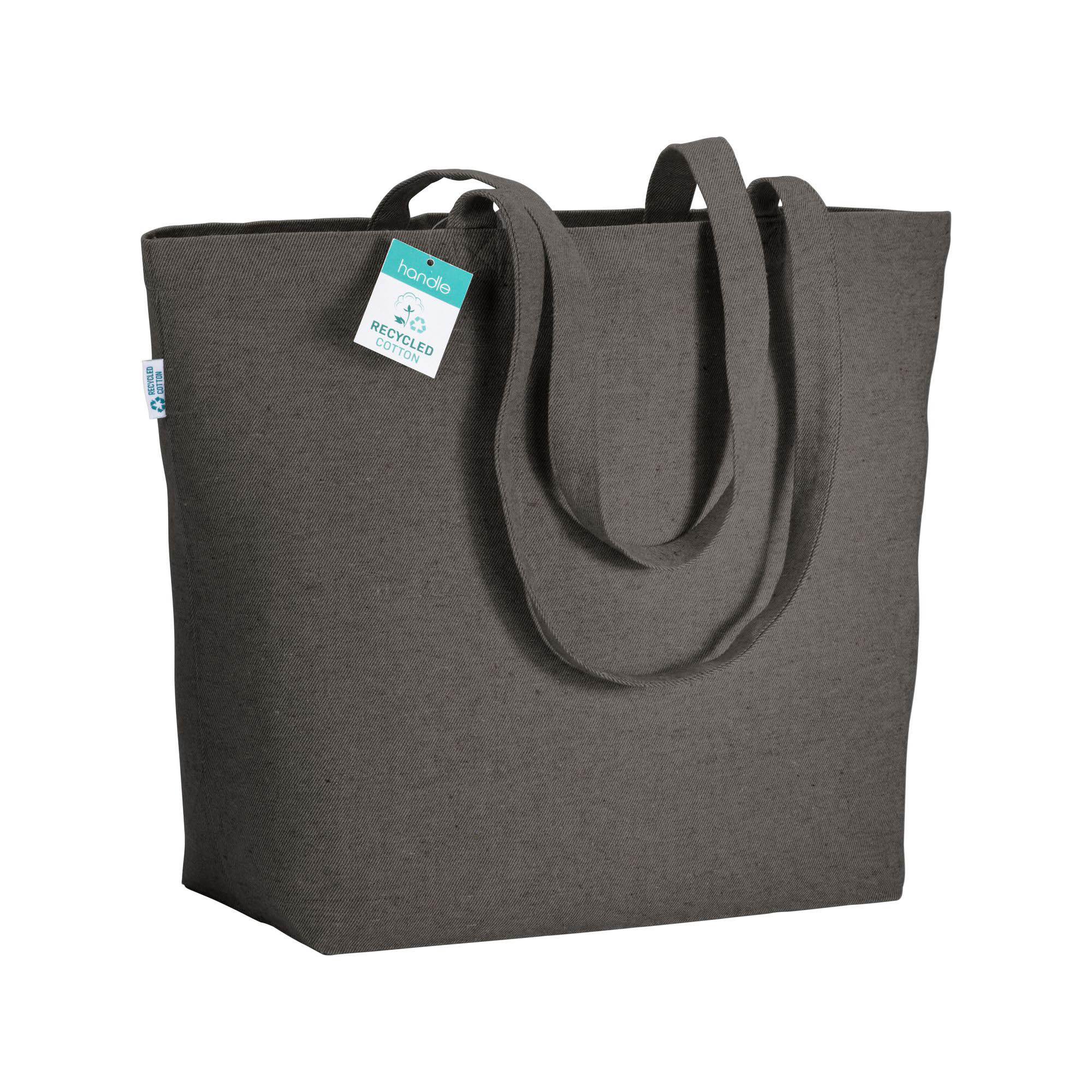 280g/m2 recycled cotton shopping bag, long handles and gusset Black