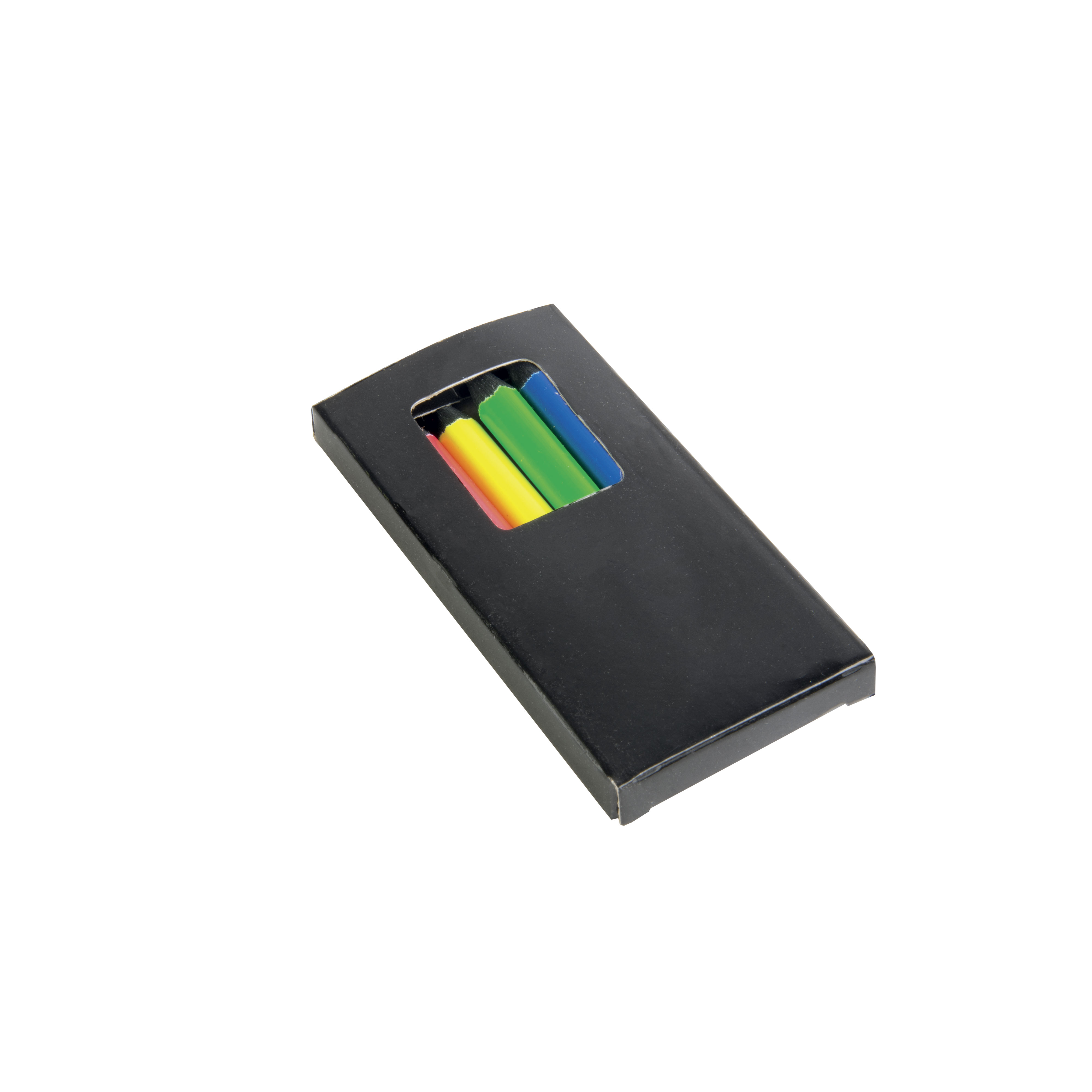 Set of 6 fluo coloured wooden pencils, round shape, in cardboard box Black