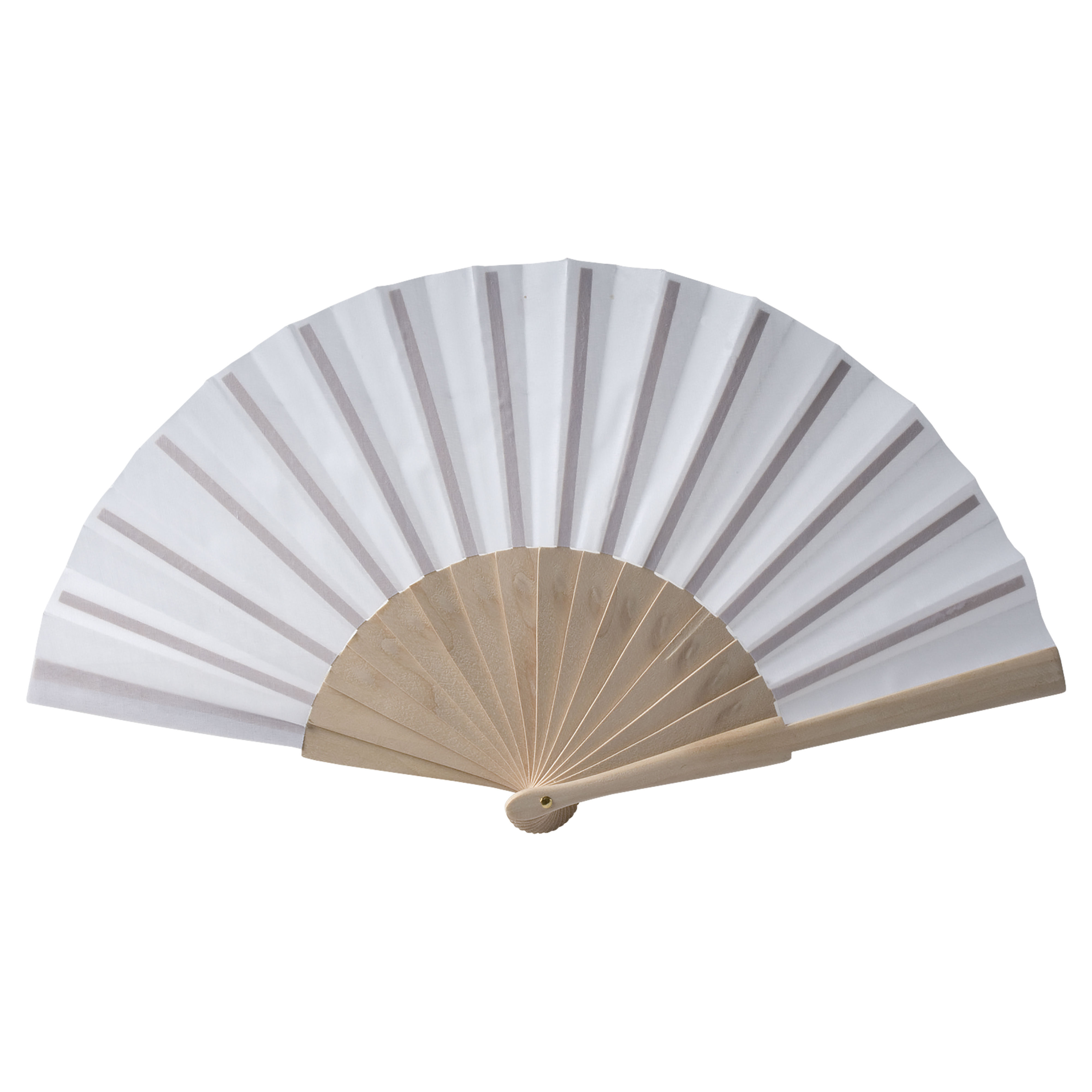 Fan made of polycotton fabric (cotton + polyester) with wooden handle 23 cm long White