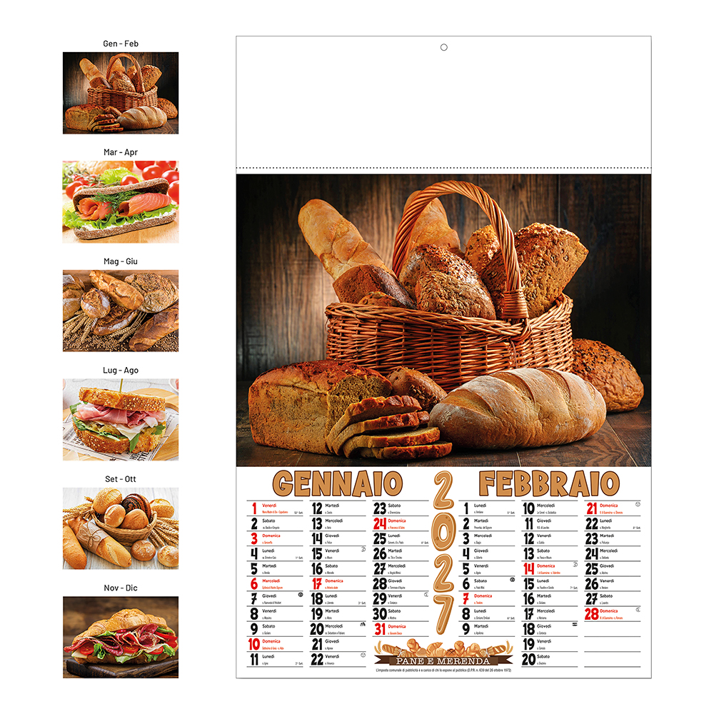 Wall calendar 2027, monthly layout, 6 illustrated sheets in 130 g/m2 coated paper White