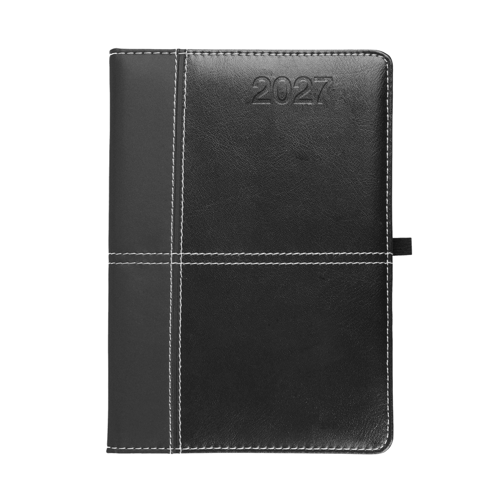 Weekly diary 2027, thermo-varnished PU hard cover with all-round stitching Black