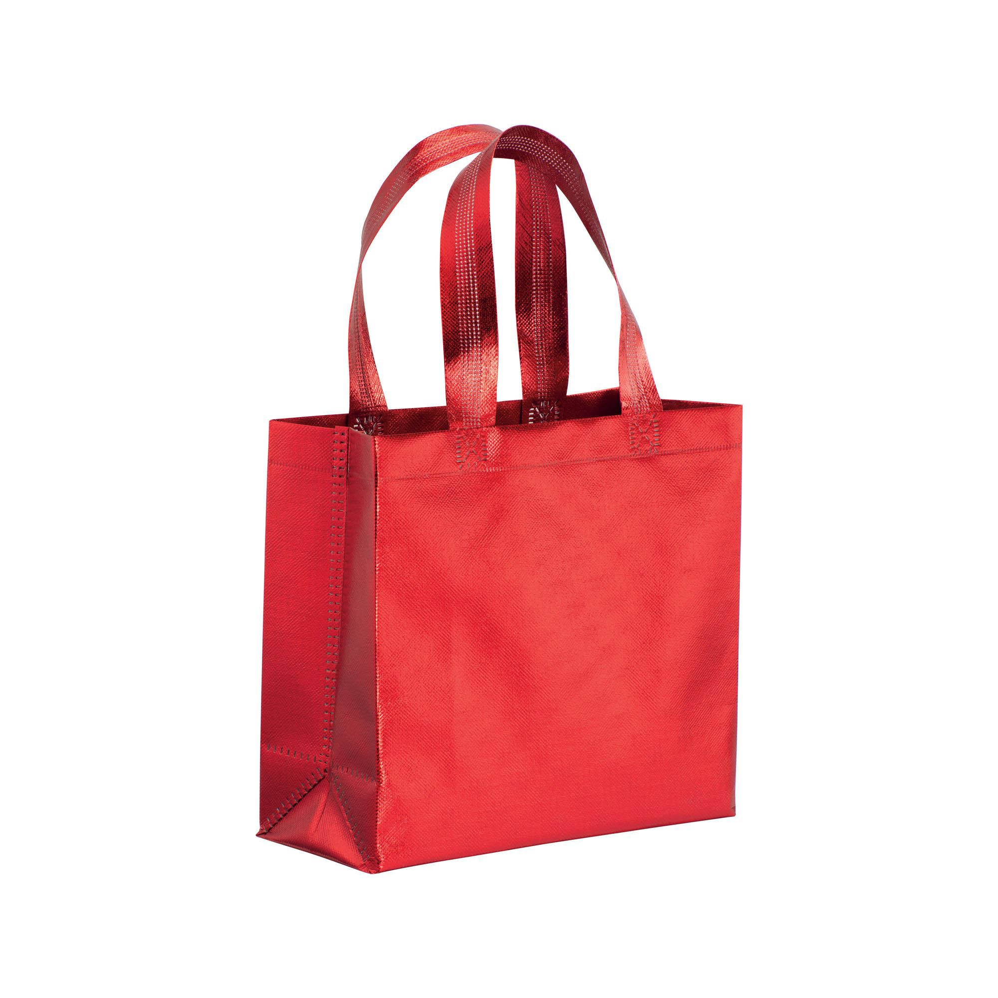 Laminated non woven thermowelded mini shopping bag, short handles and gusset Red