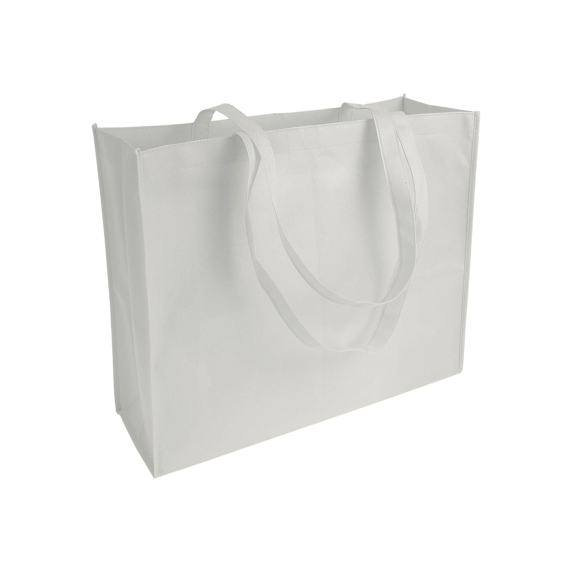 Non woven sticked shopping bag, long handle and gusset White