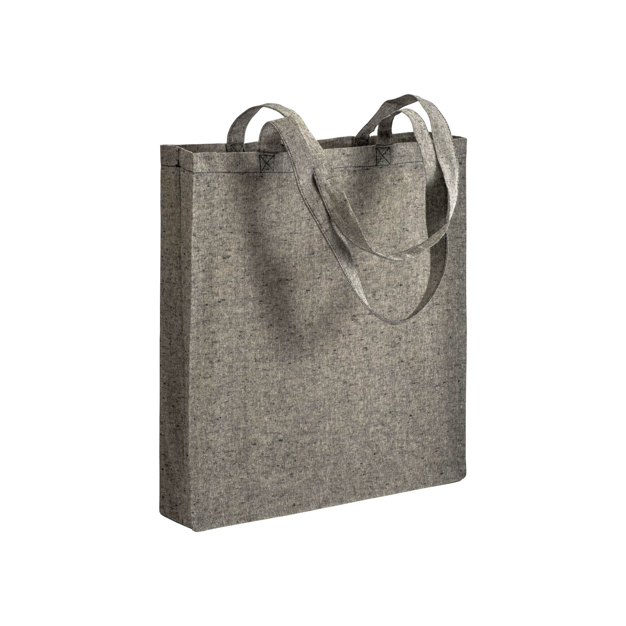 150 g/m2 recycled cotton shopping bag, melange effect, long handles and gusset Black