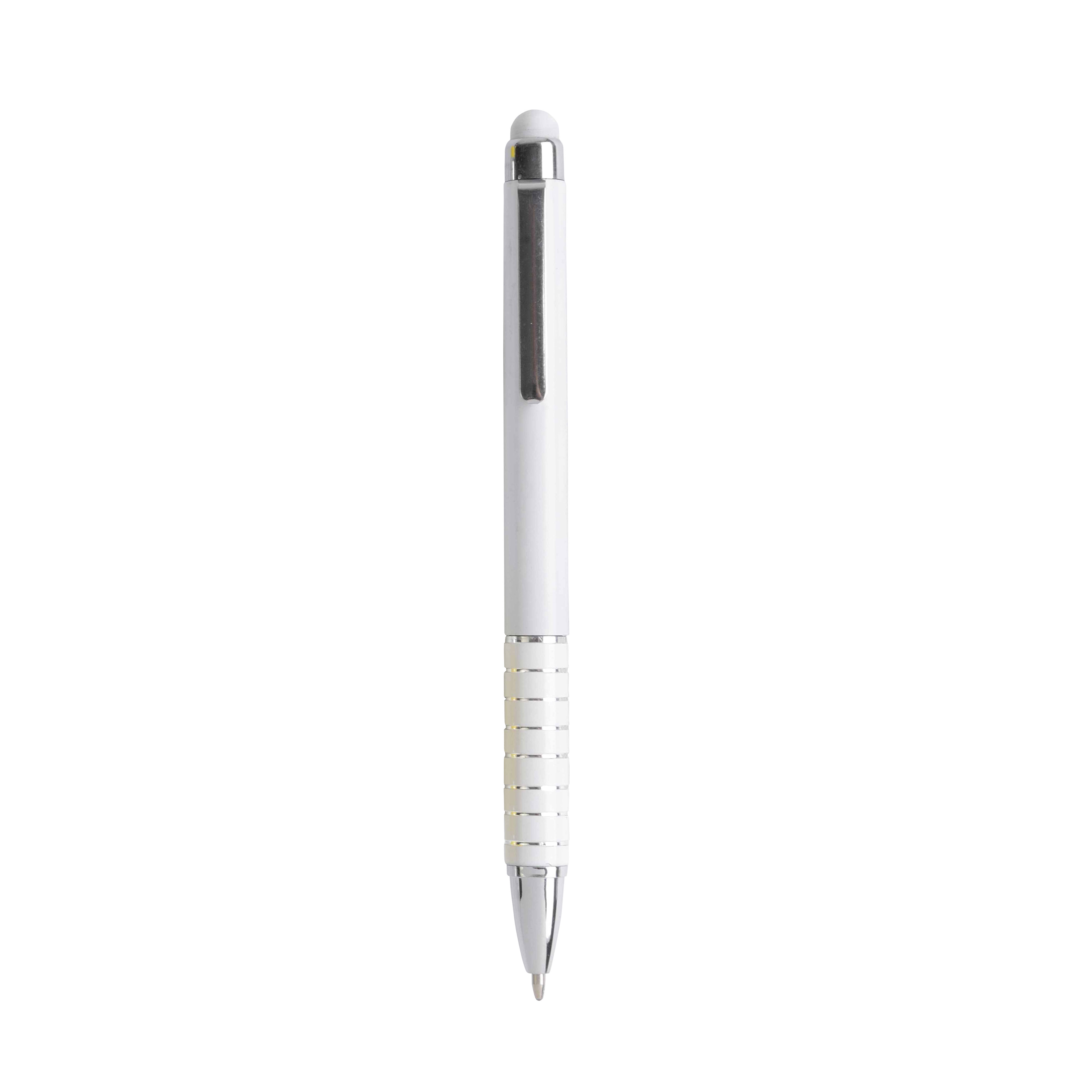 Twist pen with white plastic barrel and coloured aluminium grip, matching the touchscreen White
