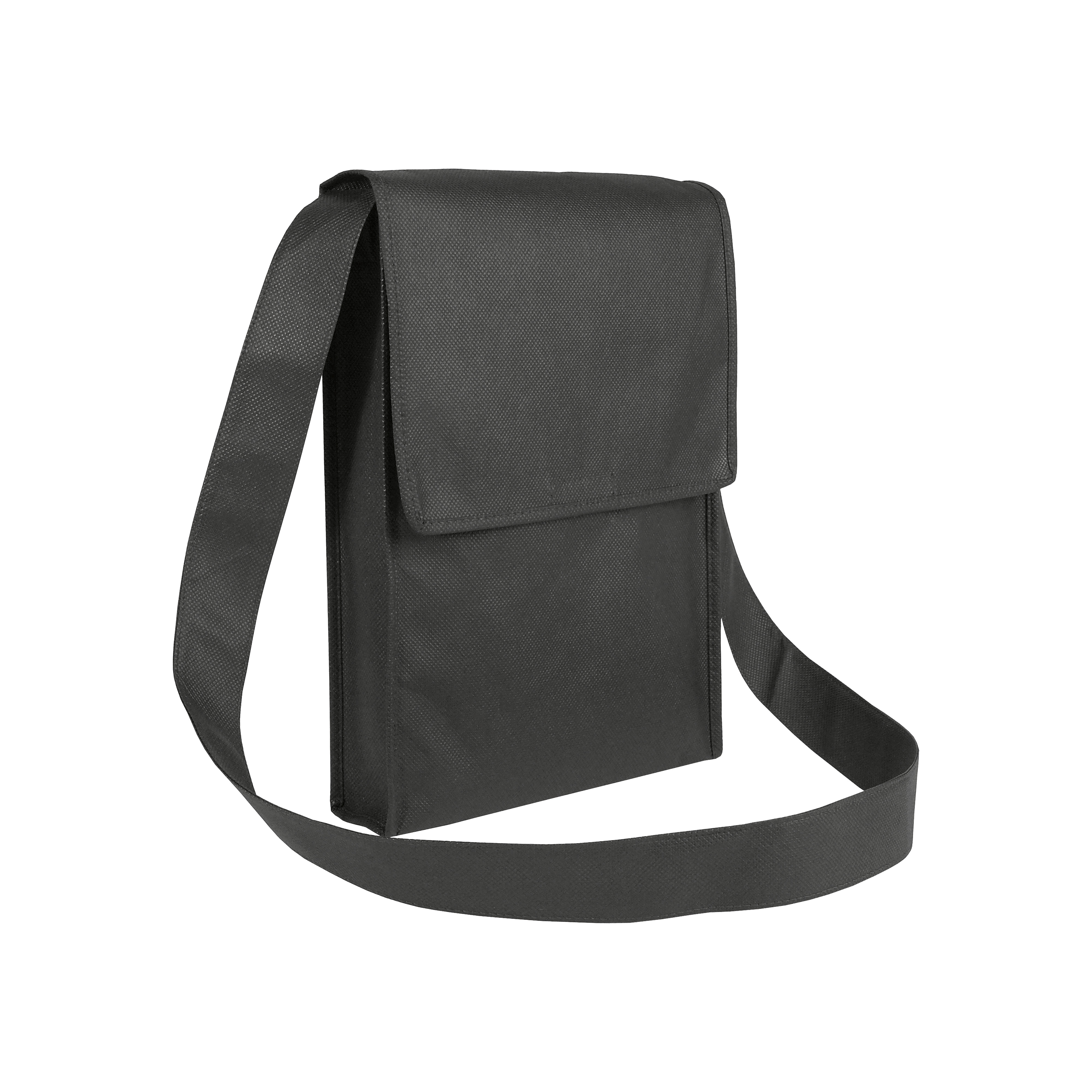 Stitched 80 g/m2 non-woven fabric haversack shoulder bag with gusset Black