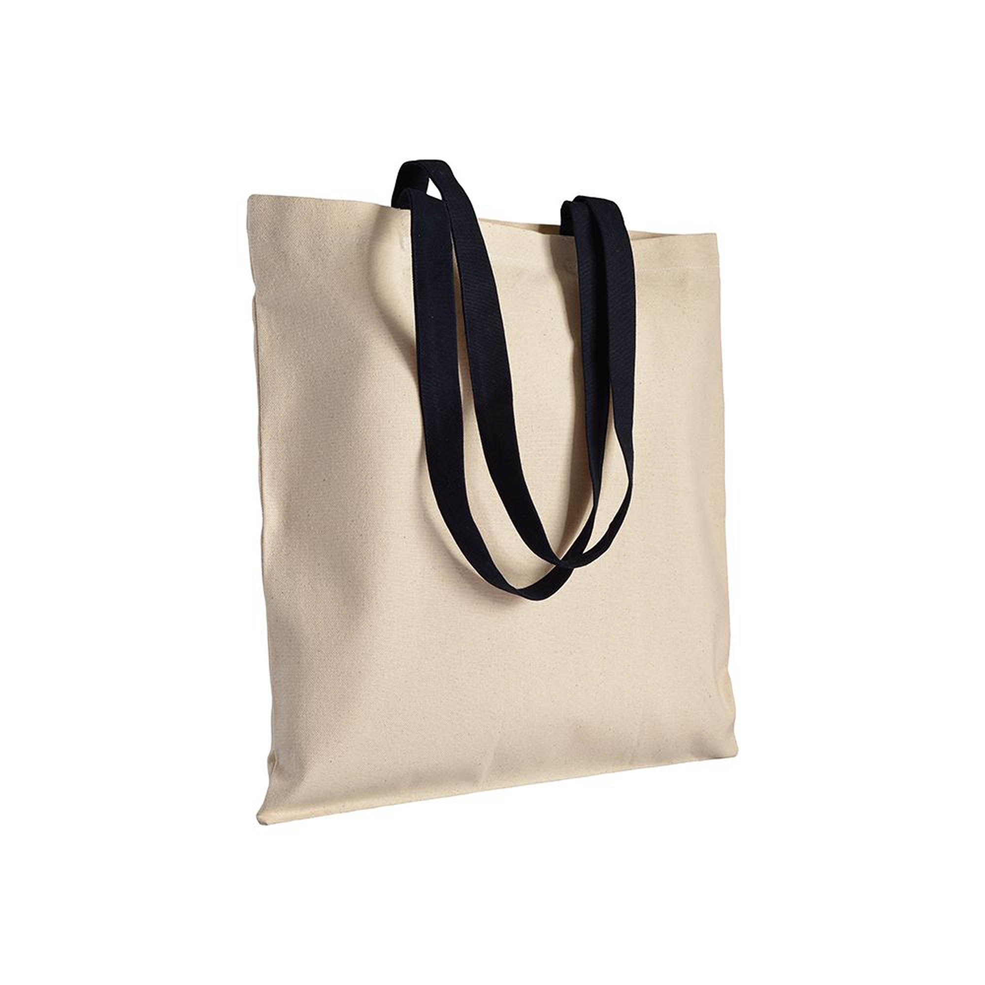 220 g/m2 natural cotton shopping bag with coloured long handles Black