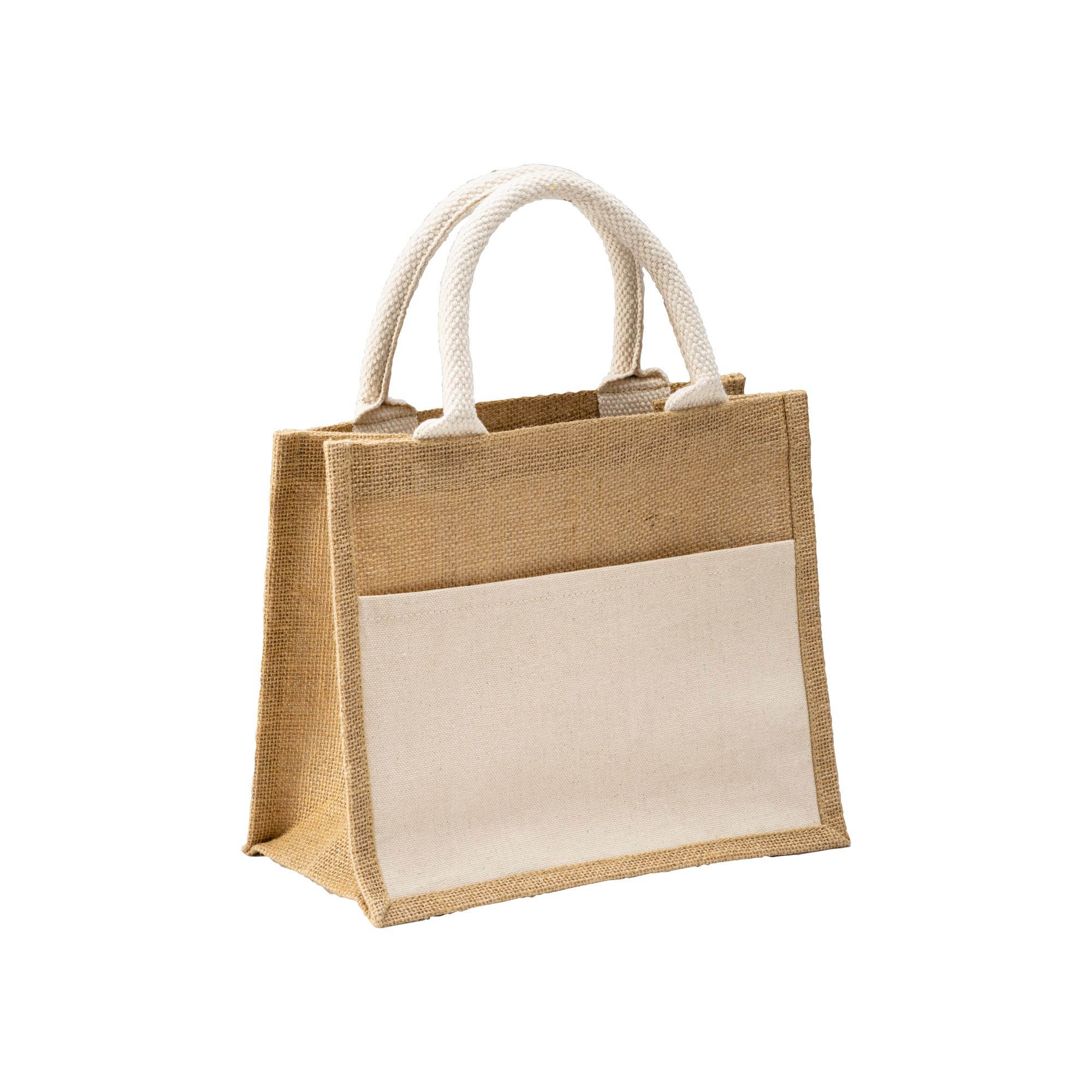 Mini jute shopping bag with cotton pocket and handles Natural