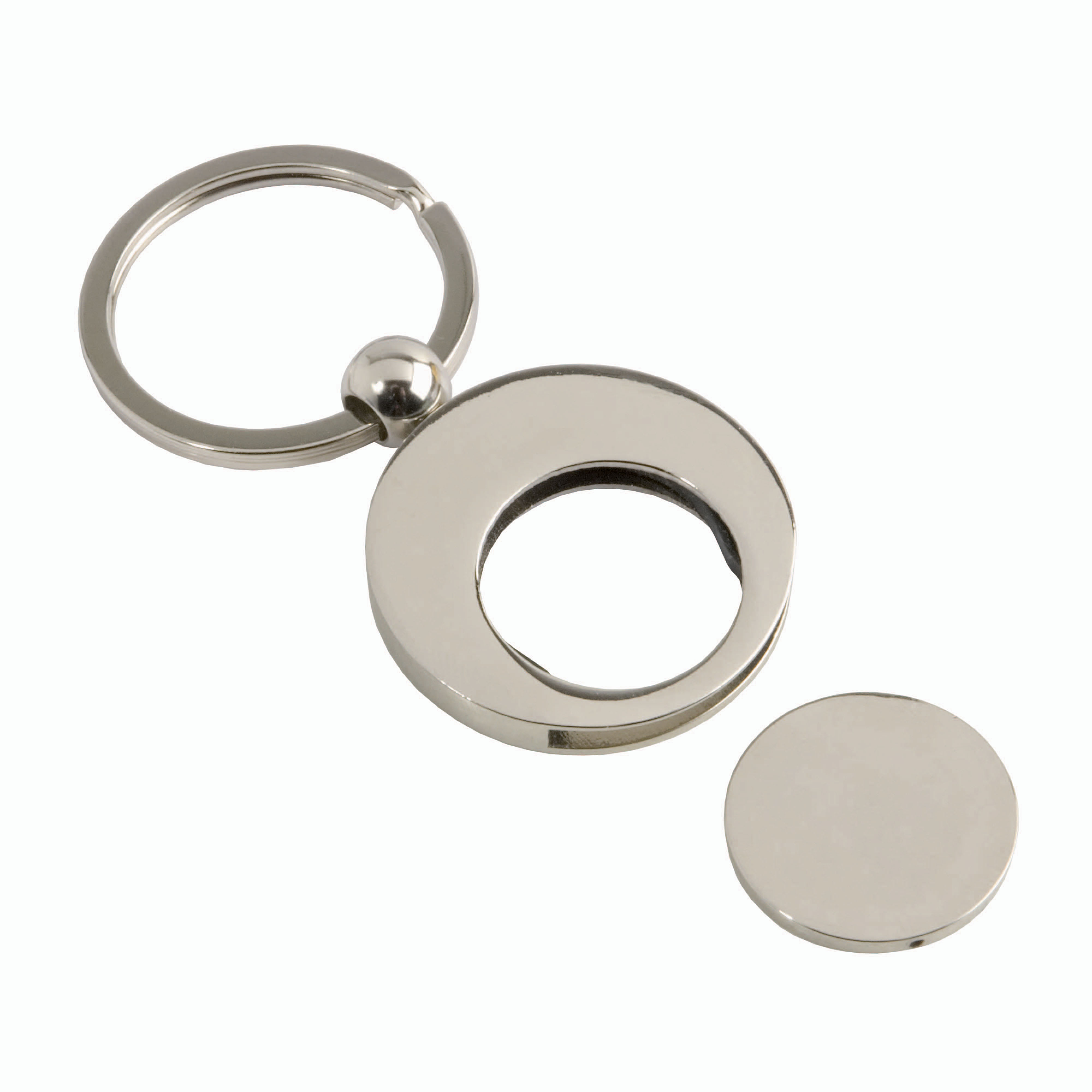 Metal key ring with shopping trolley token in a black box Silver