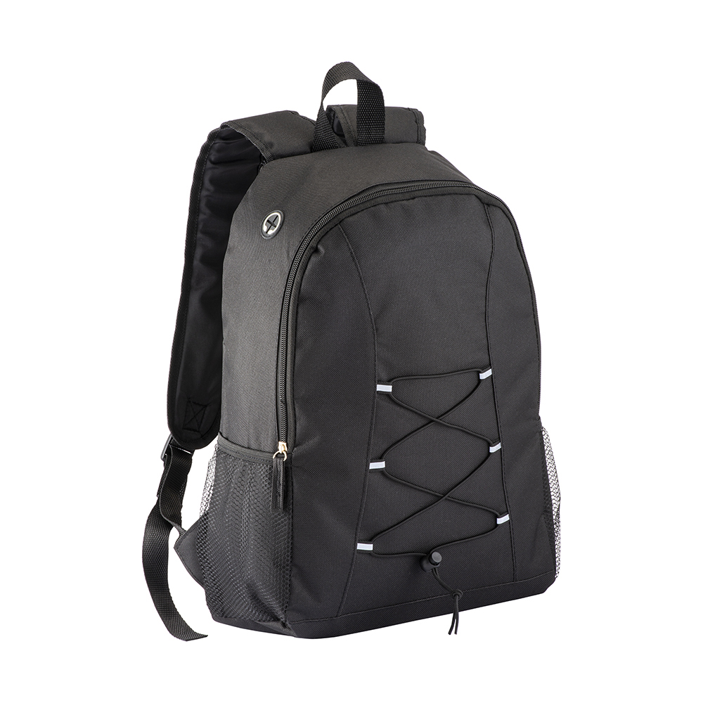600D polyester Backpack with earbuds port Black