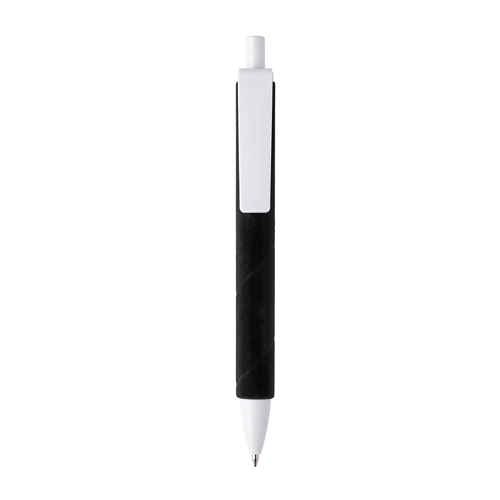 Retractable plastic pen. Colored barrel with velvet effect Black