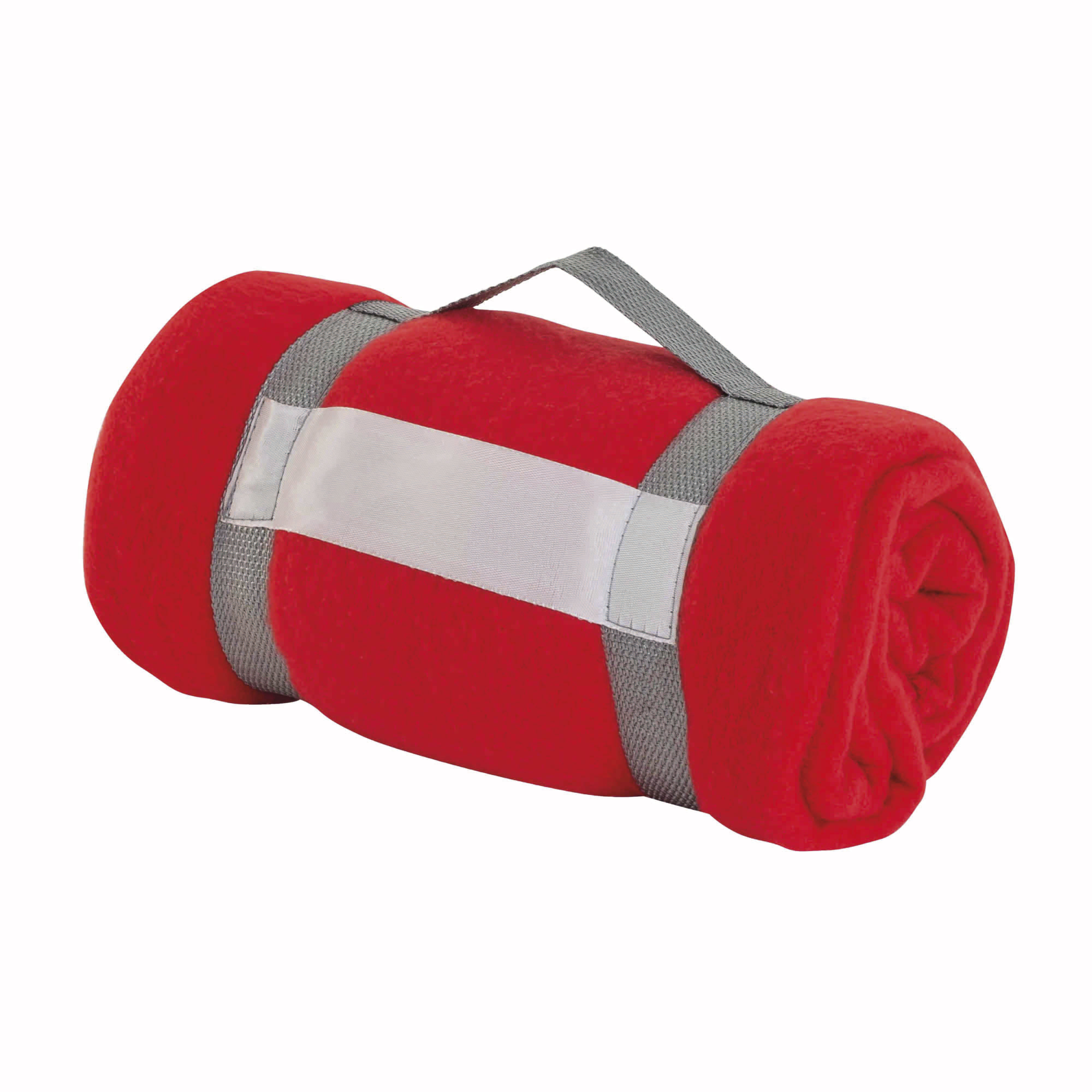 Fleece blanket 190 gr, rolled with customisable nylon straps Red