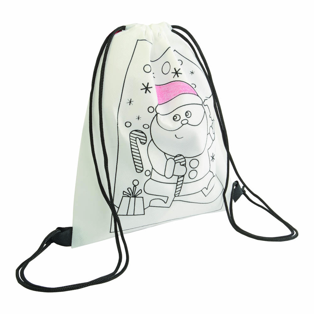 Non-woven mini drawstring bag with 5 wax (Christmas print) White