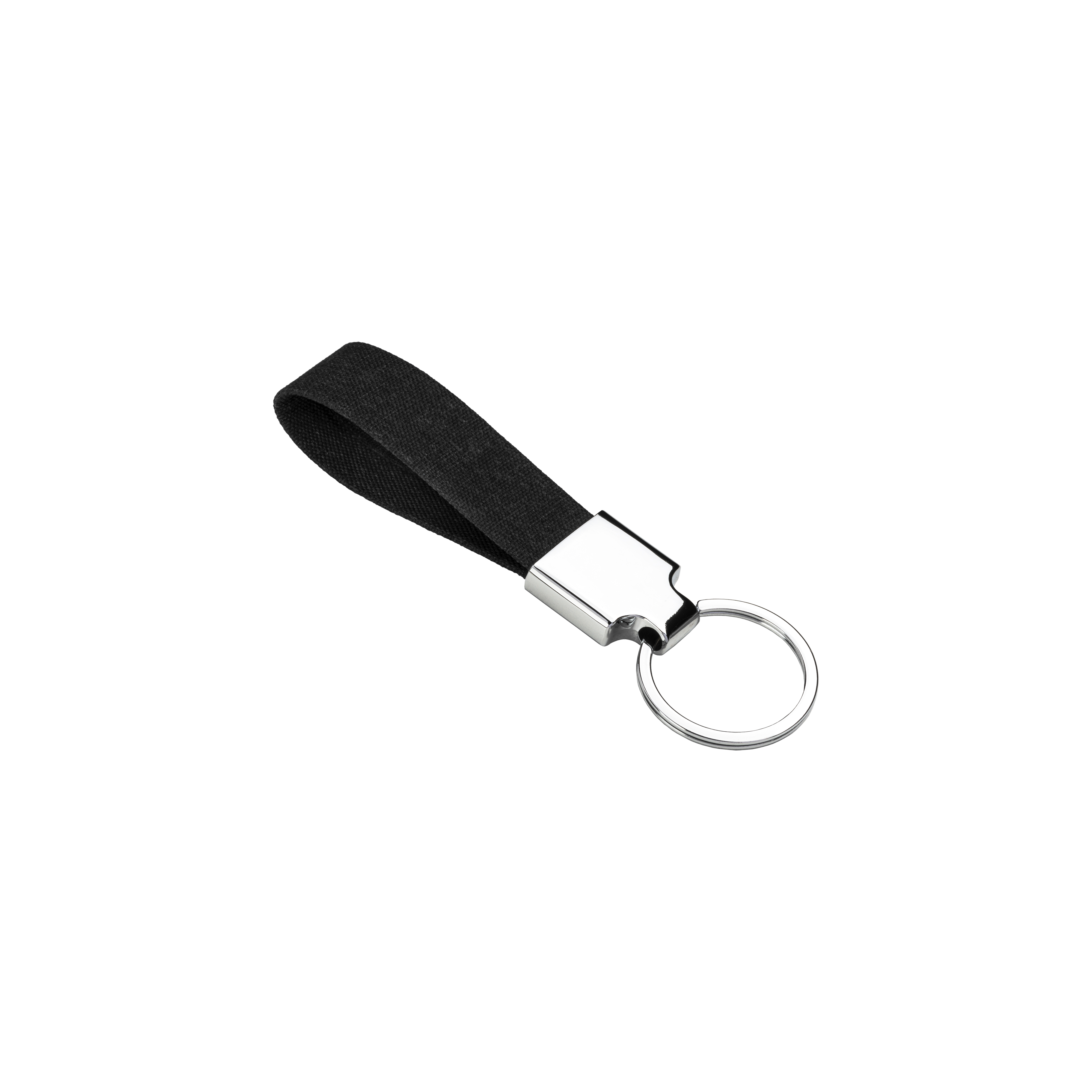 R-pet key ring with chrome-plated metal plate Black