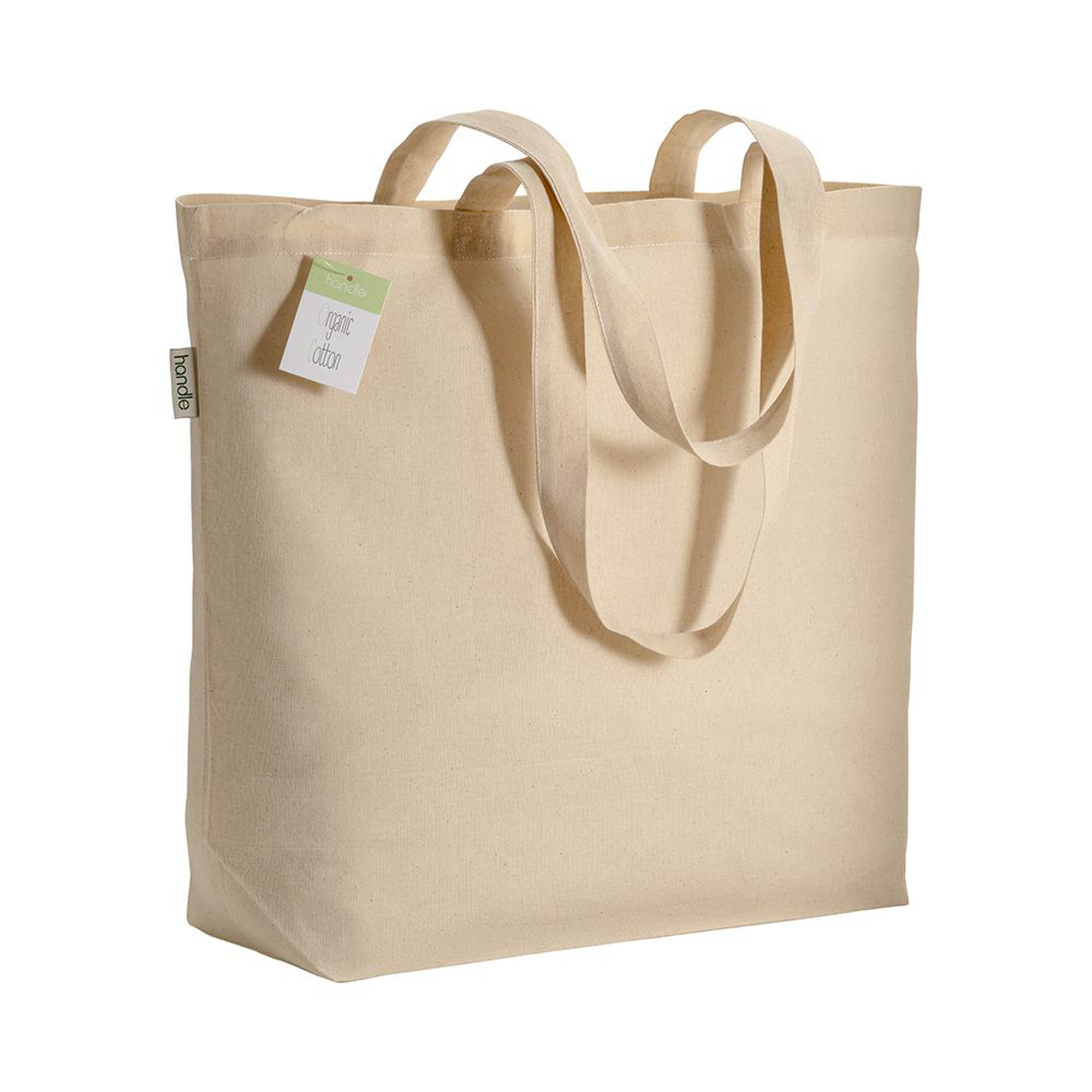 Organic cotton shopping bag, long handles and buttom gusset Natural