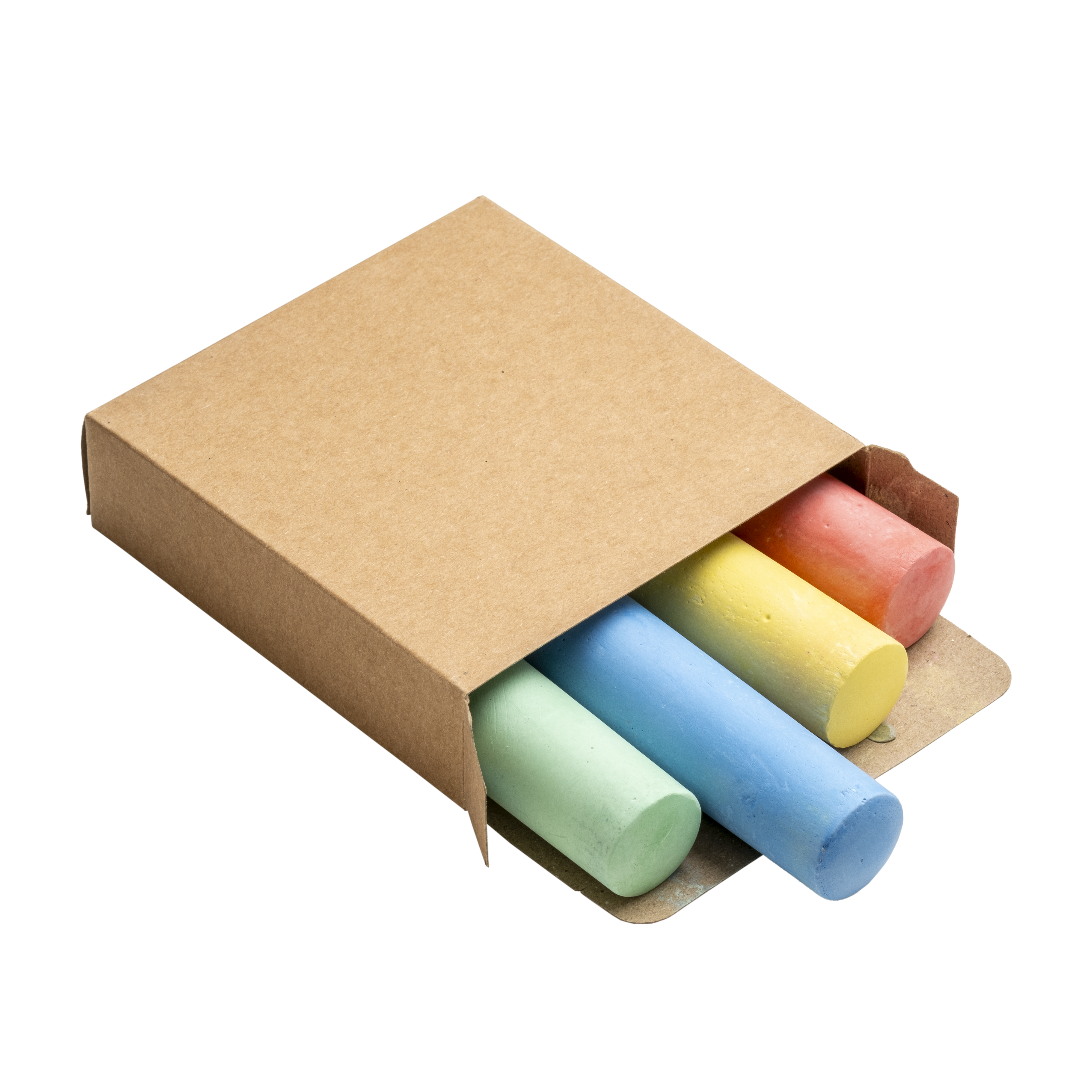 Set of 4 colored round section chalks in cardboard box Natural