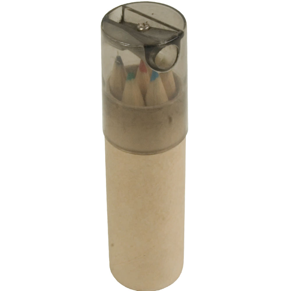 6 wooden colouring pencils with hexagonal cross-sections in a cylindrical cardboard tube Natural