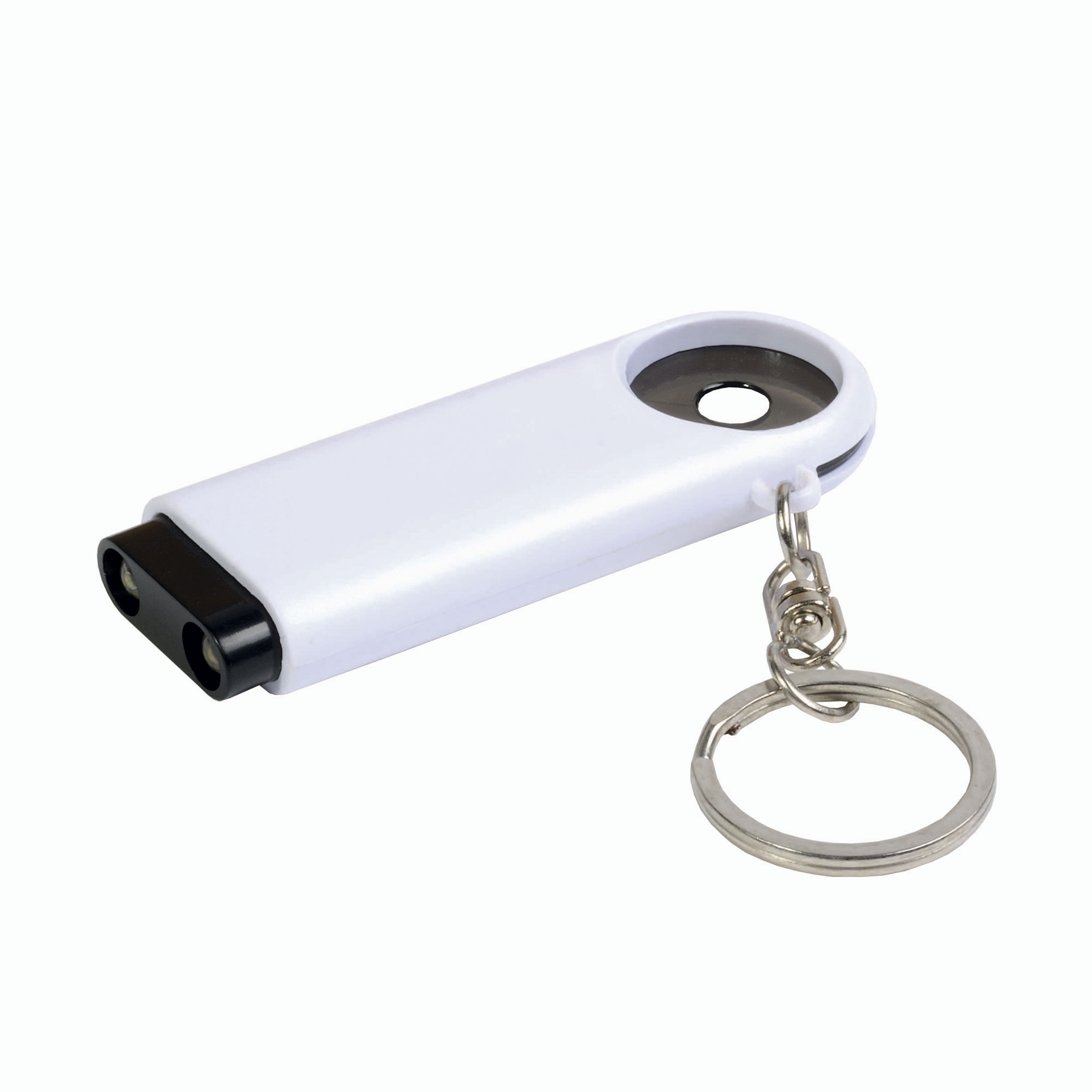 Plastic key ring with shopping trolley token and 2-LED light Black