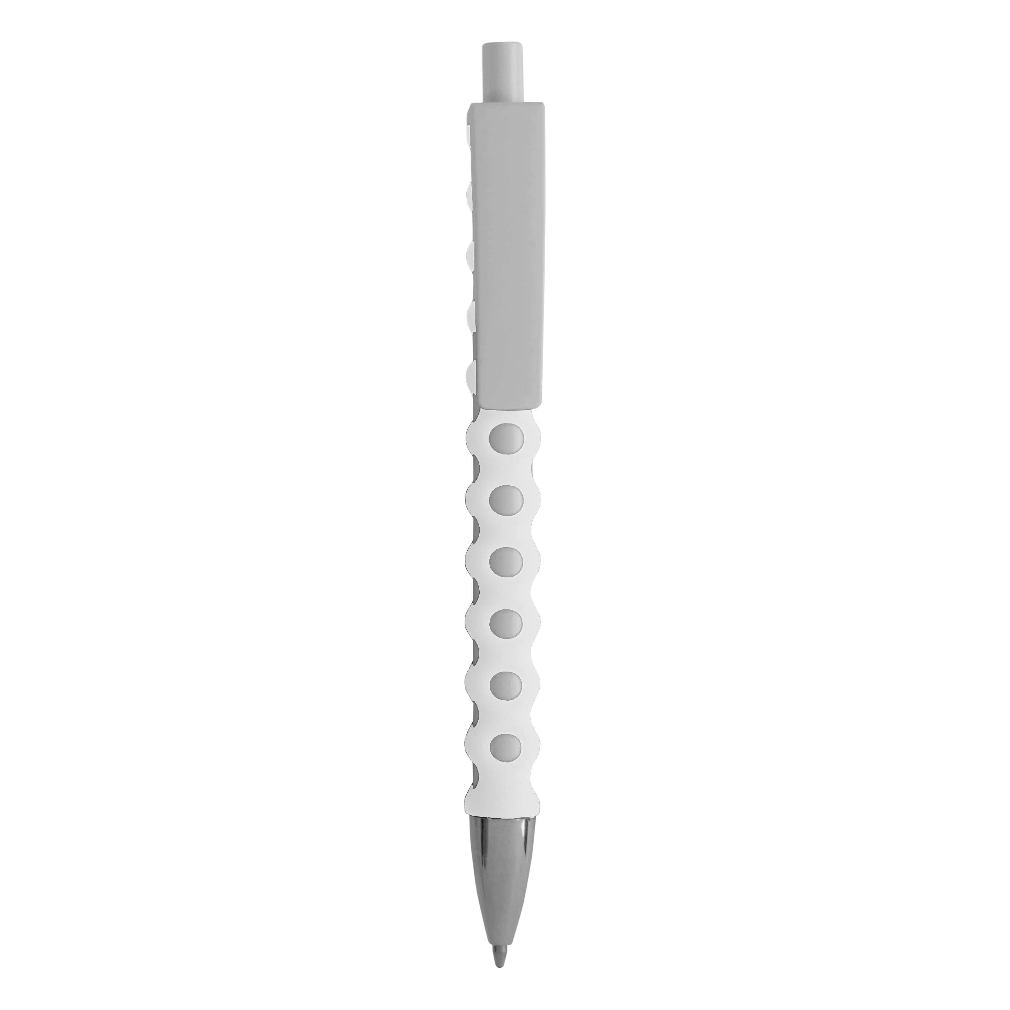 Plastic snap pen with white barrel, clip and button White