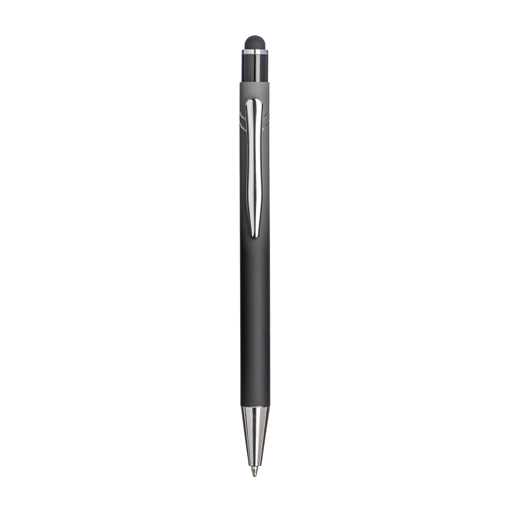Click pen in rubberized aluminum. Gradient barrel, clip and metal details Black