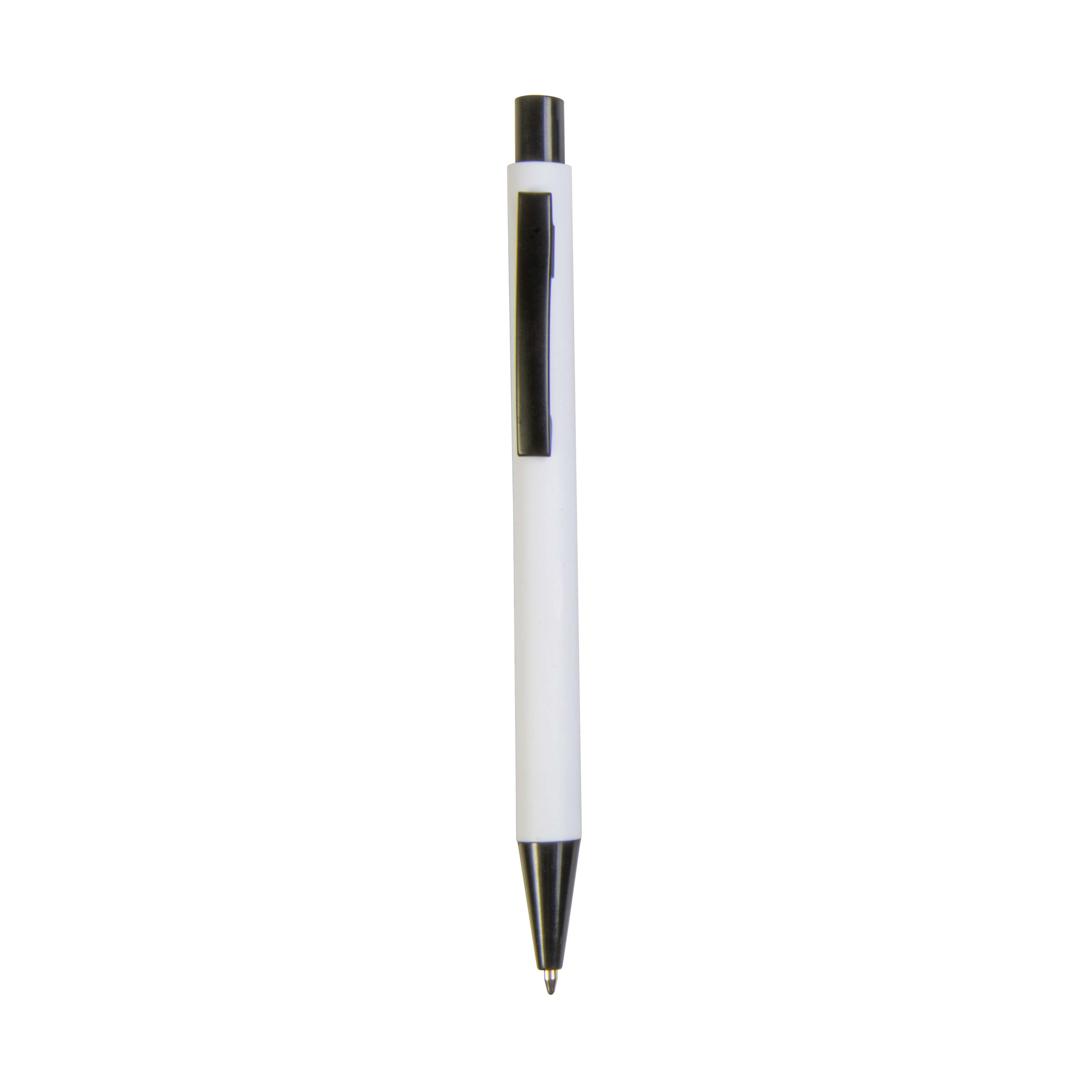 Plastic push botton pen with rubber and metal clip White
