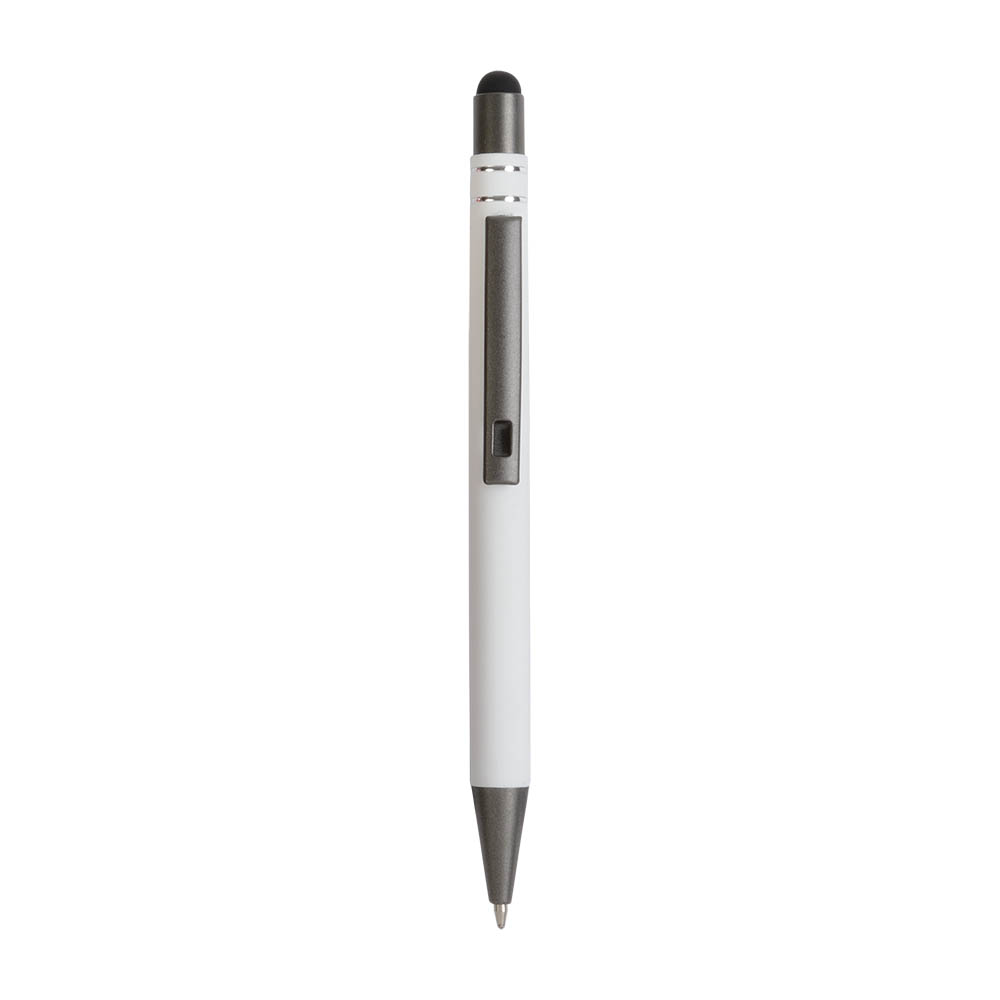 Snap pen with rubberised grip with trim rings with touch screen White
