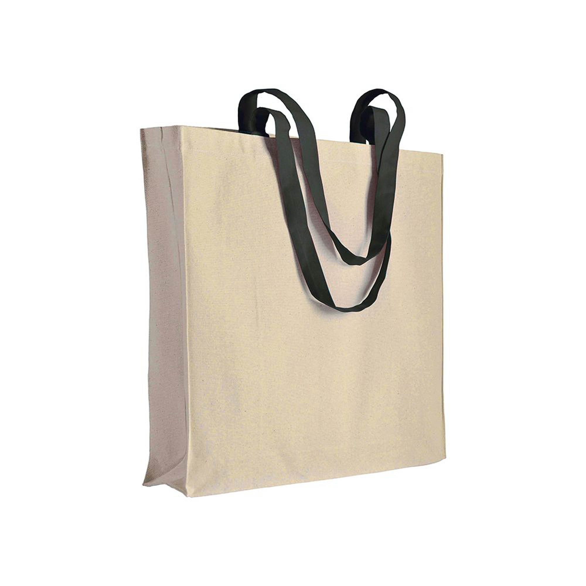220 g/m2 natural cotton shopping bag with coloured long handles and gusset Black