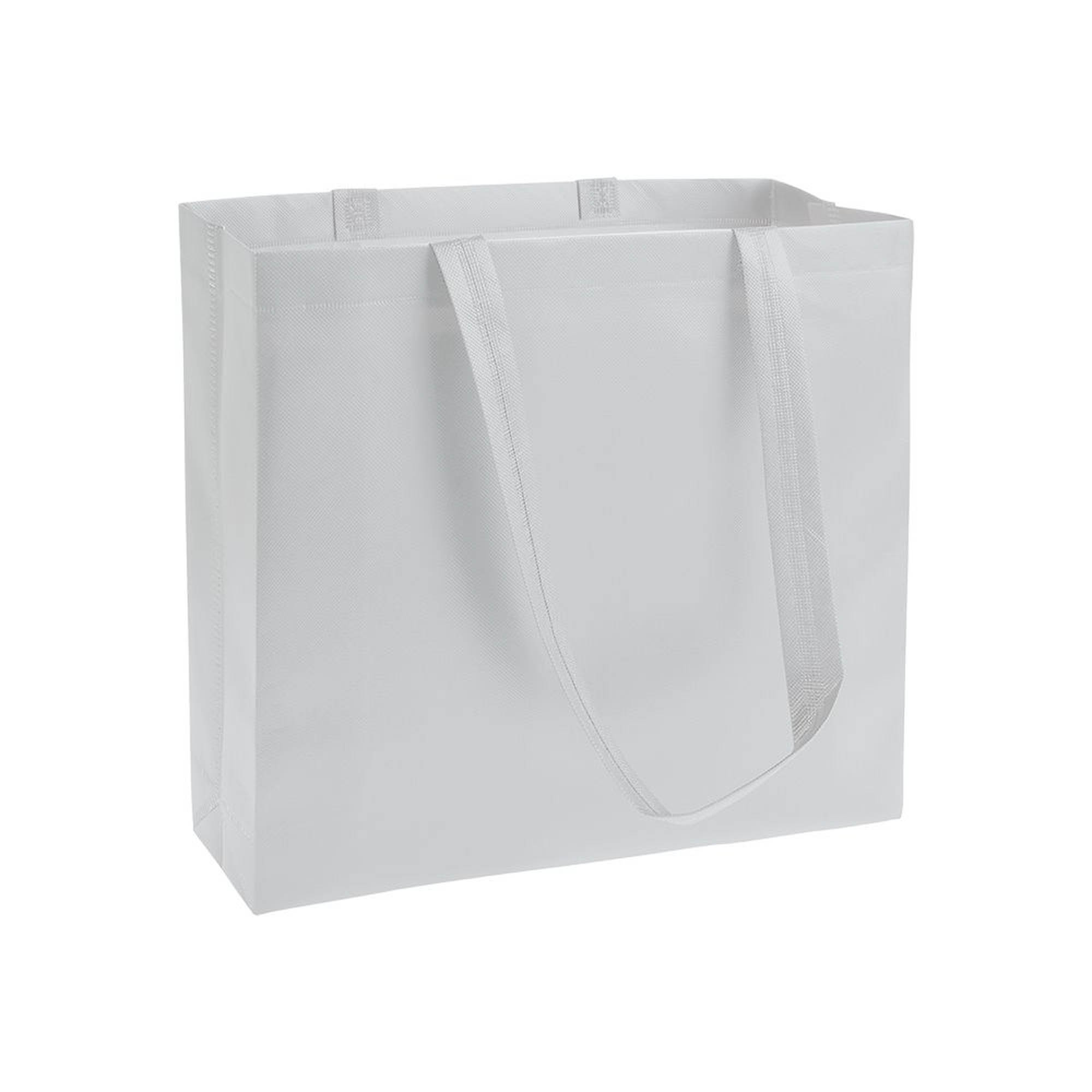 Laminated non-woven fabric shopping bag with gusset and long handles White
