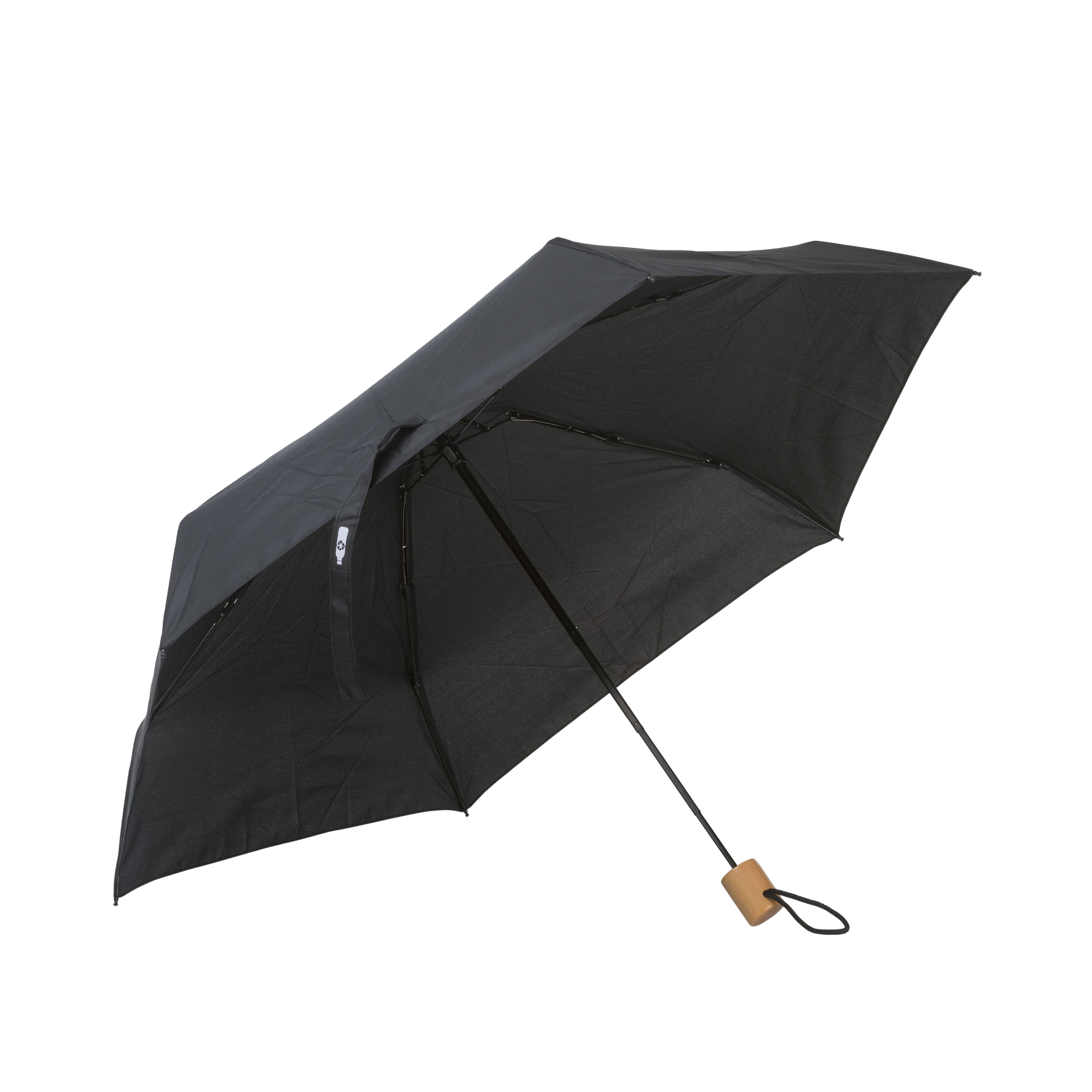 R-PET mini hand umbrella with wooden handl Black