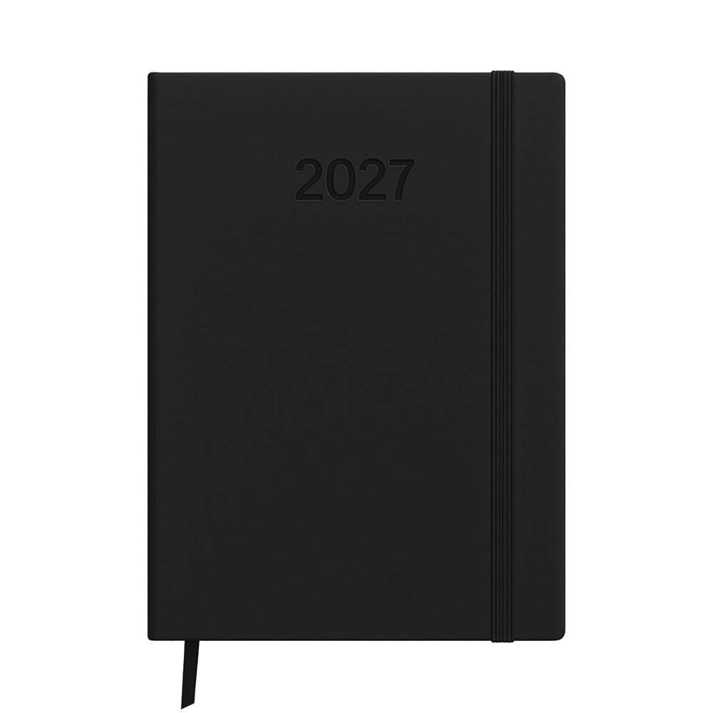 Weekly planner 2027. Hard cover in thermo PU with colored page edges Black