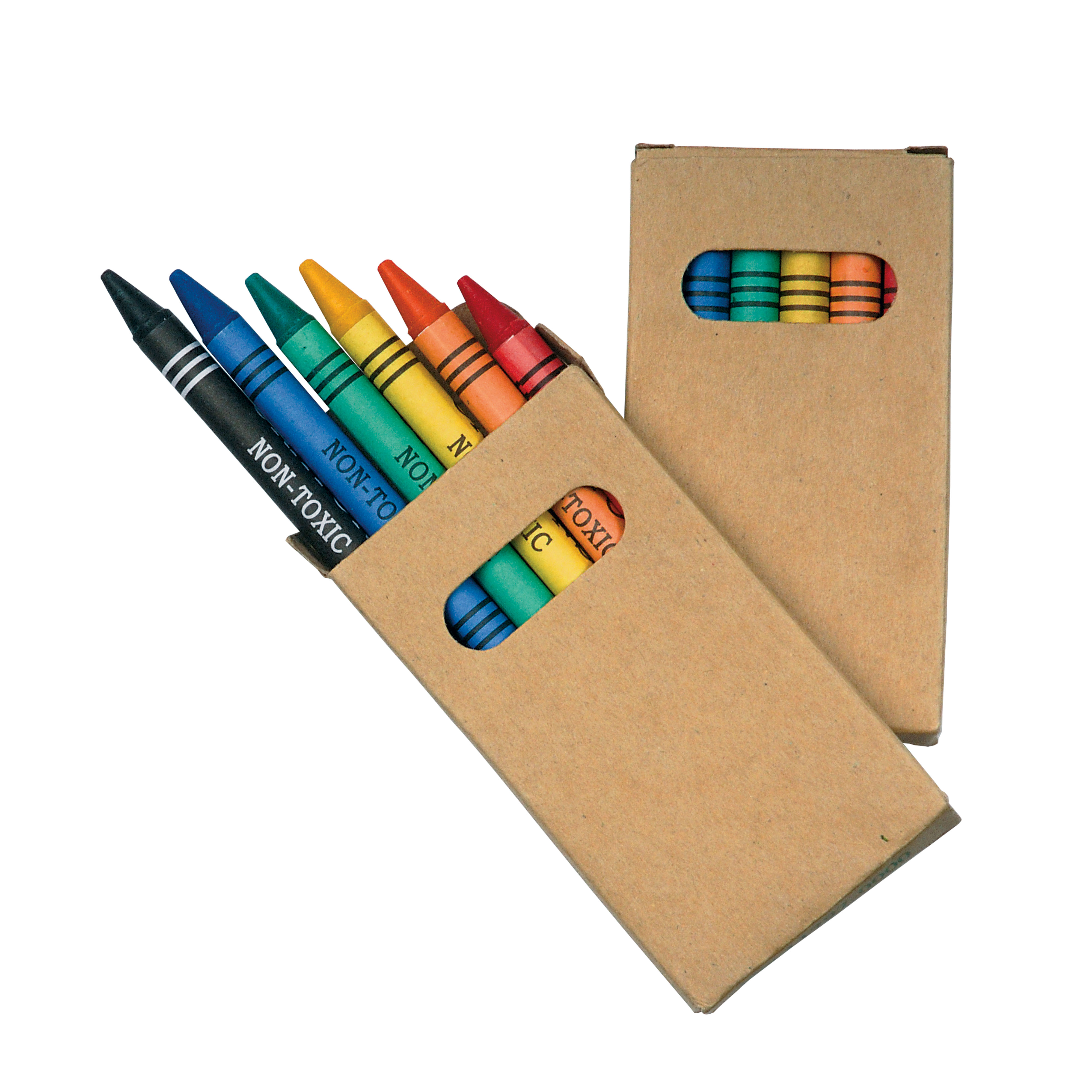 6 wax crayons with cylindrical cross-sections, cardboard box Natural