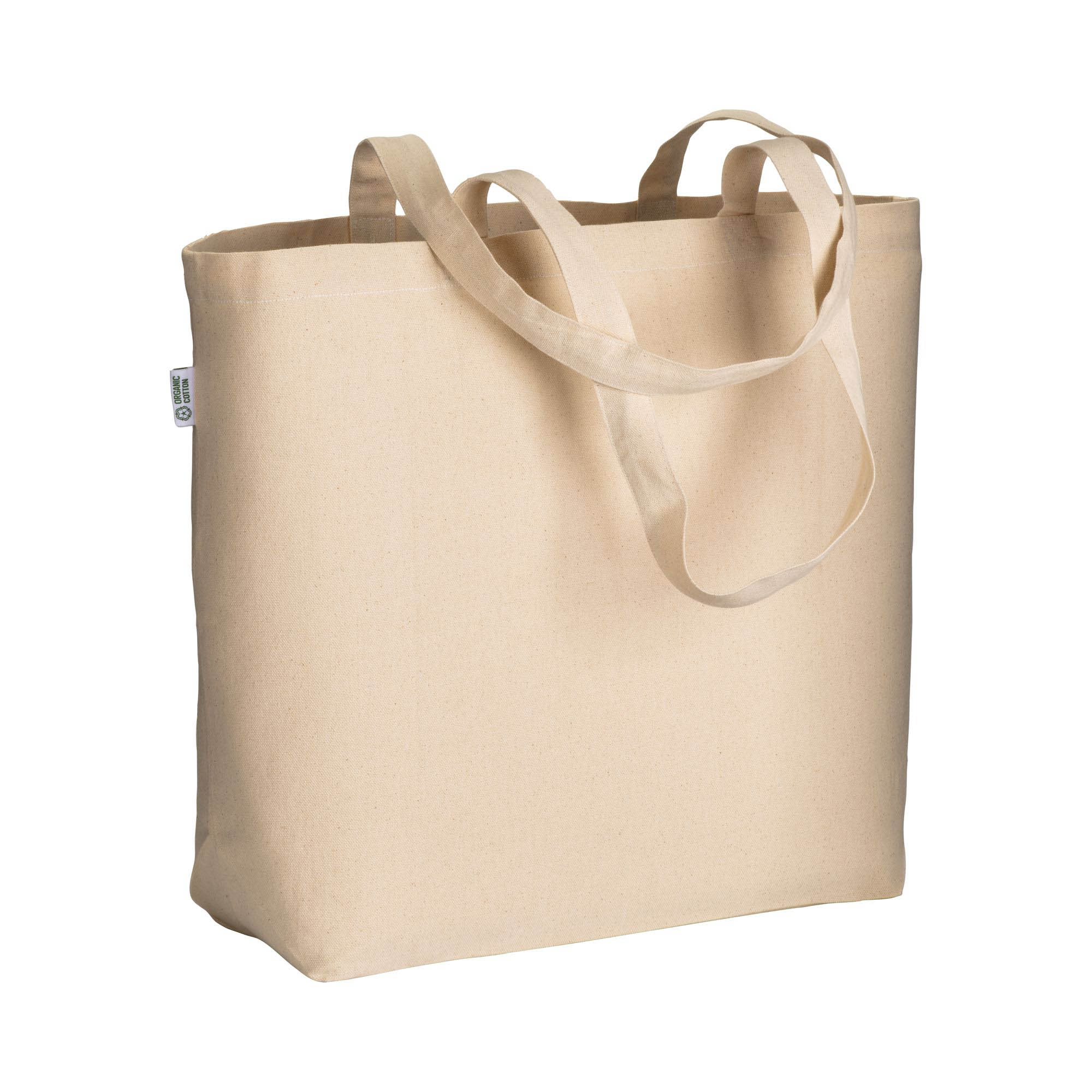 220/g m2 organic cotton shopping bag, long handles and bottom gusset Natural