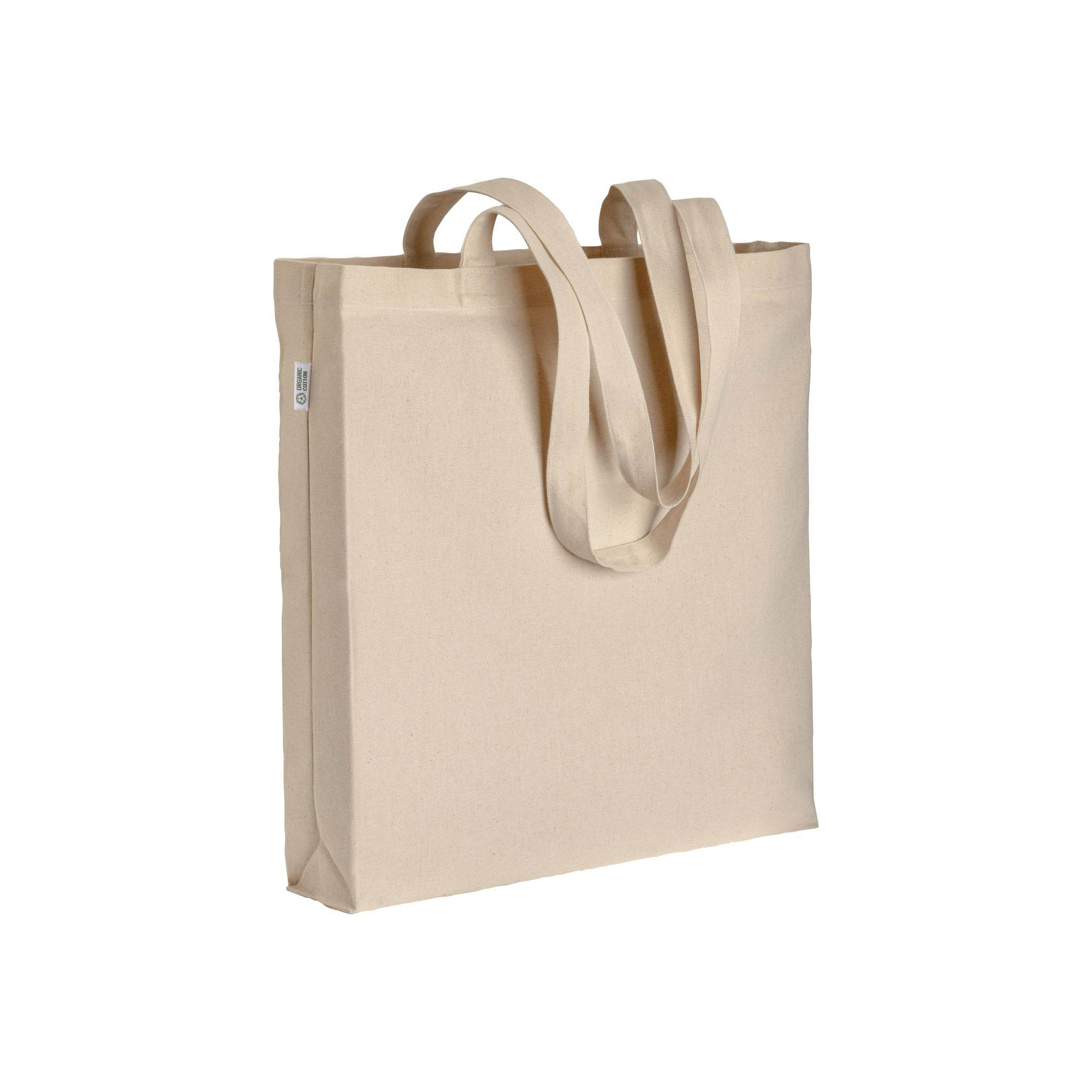 220/g m2 organic cotton shopping bag, long handles and gussets Natural