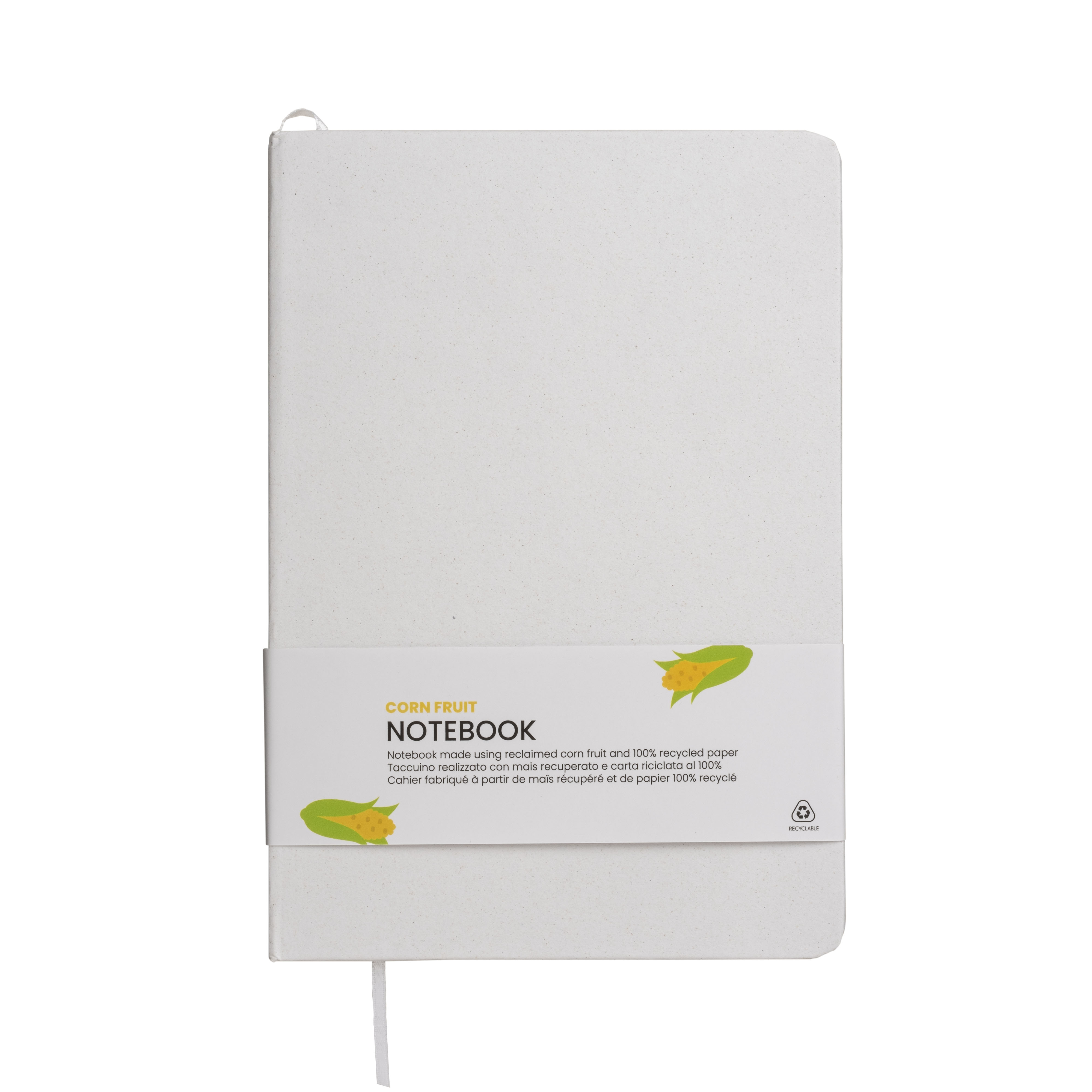 Notebook with cover made from fruit scraps and elastic closing band White