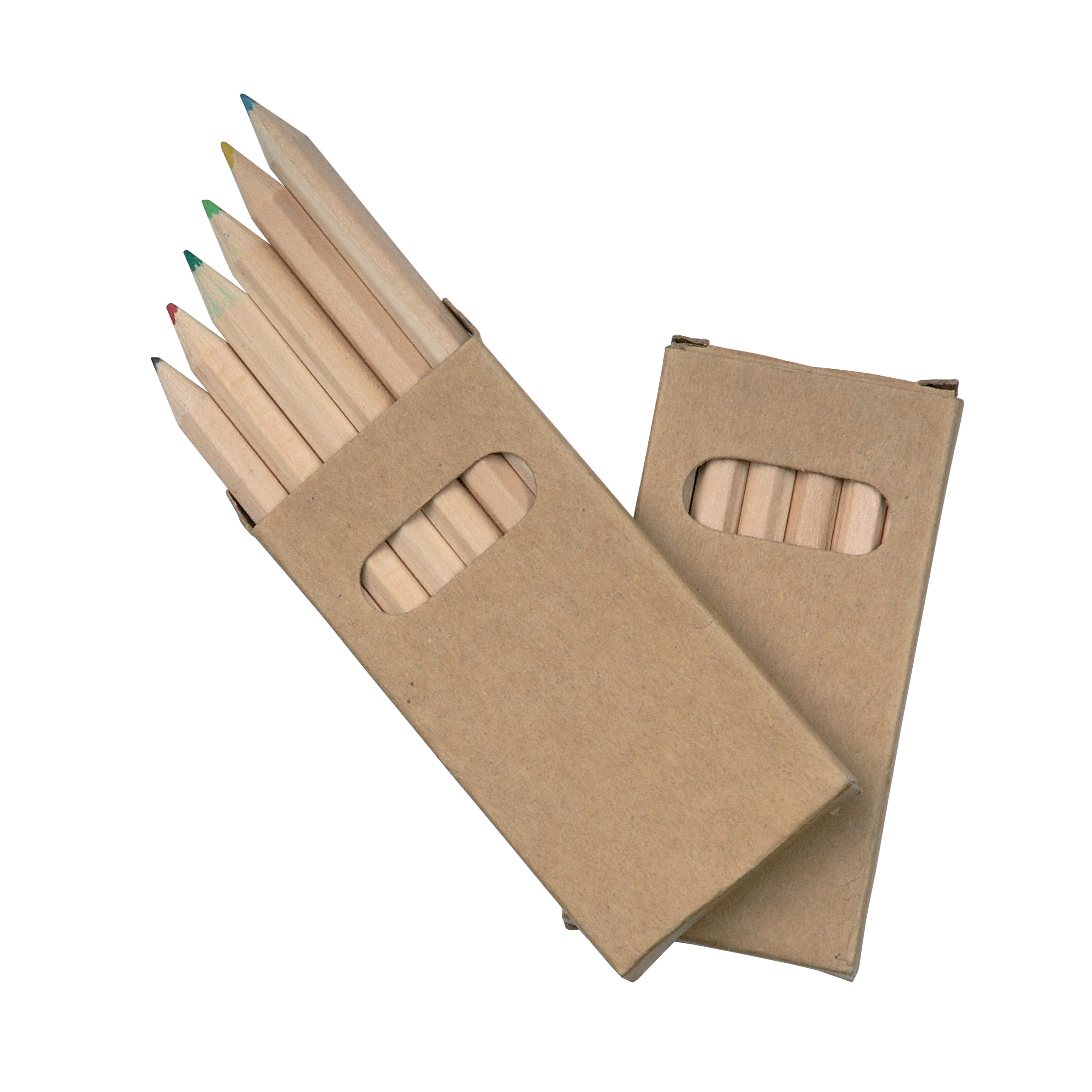 Cardboard box containing 6 wooden colouring pencils with hexagonal cross-sections Natural