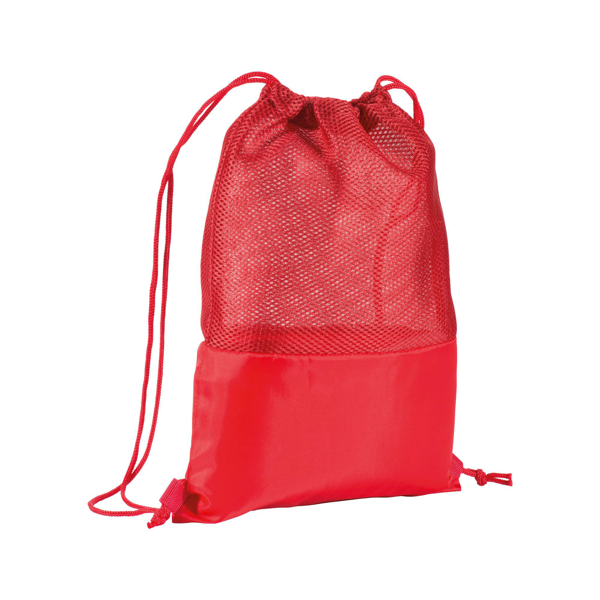 210T polyester backpack with mesh and drawstring closure Red