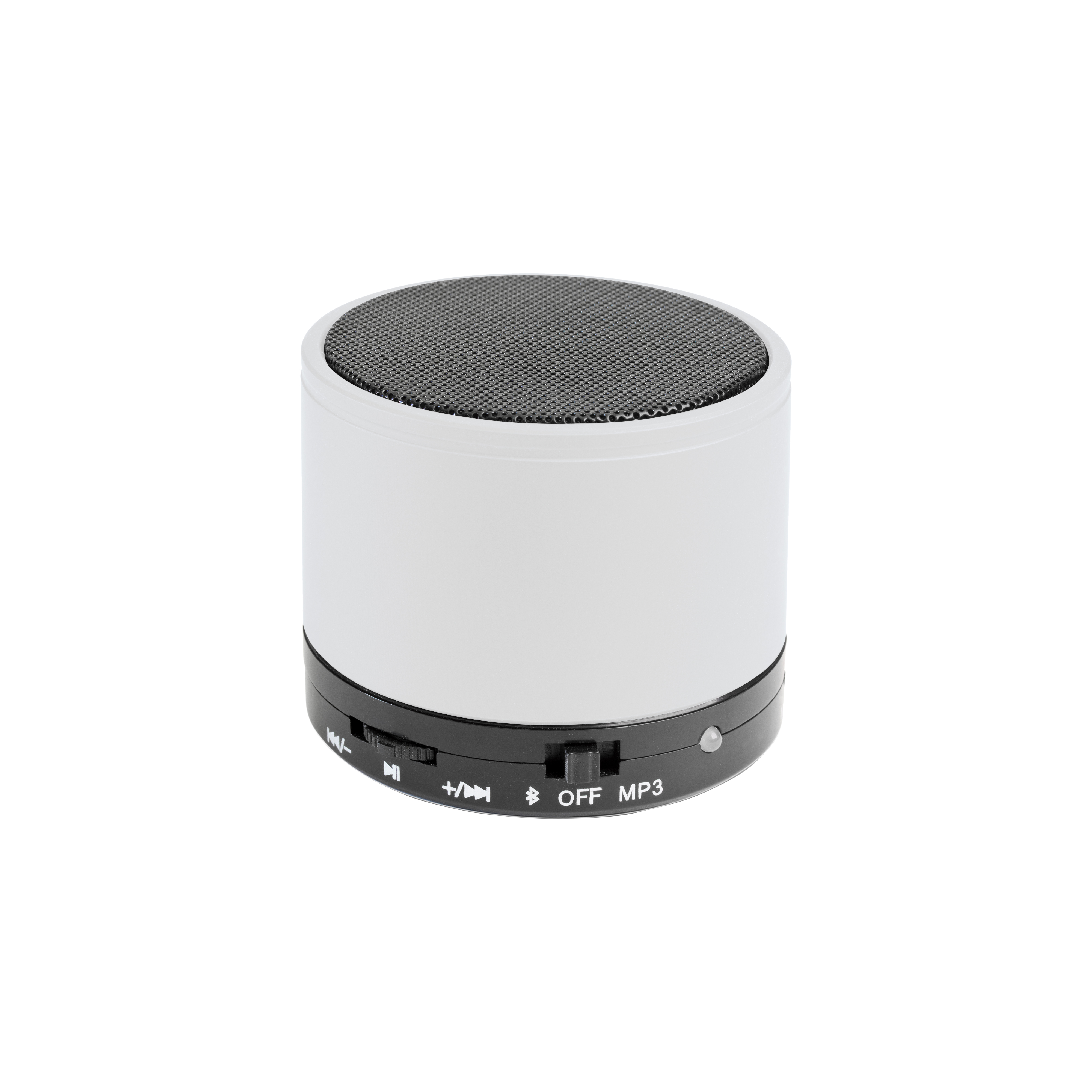Cylindrical, metal Bluetooth V 3.0 mini speaker with microphone for loudspeaker calls White