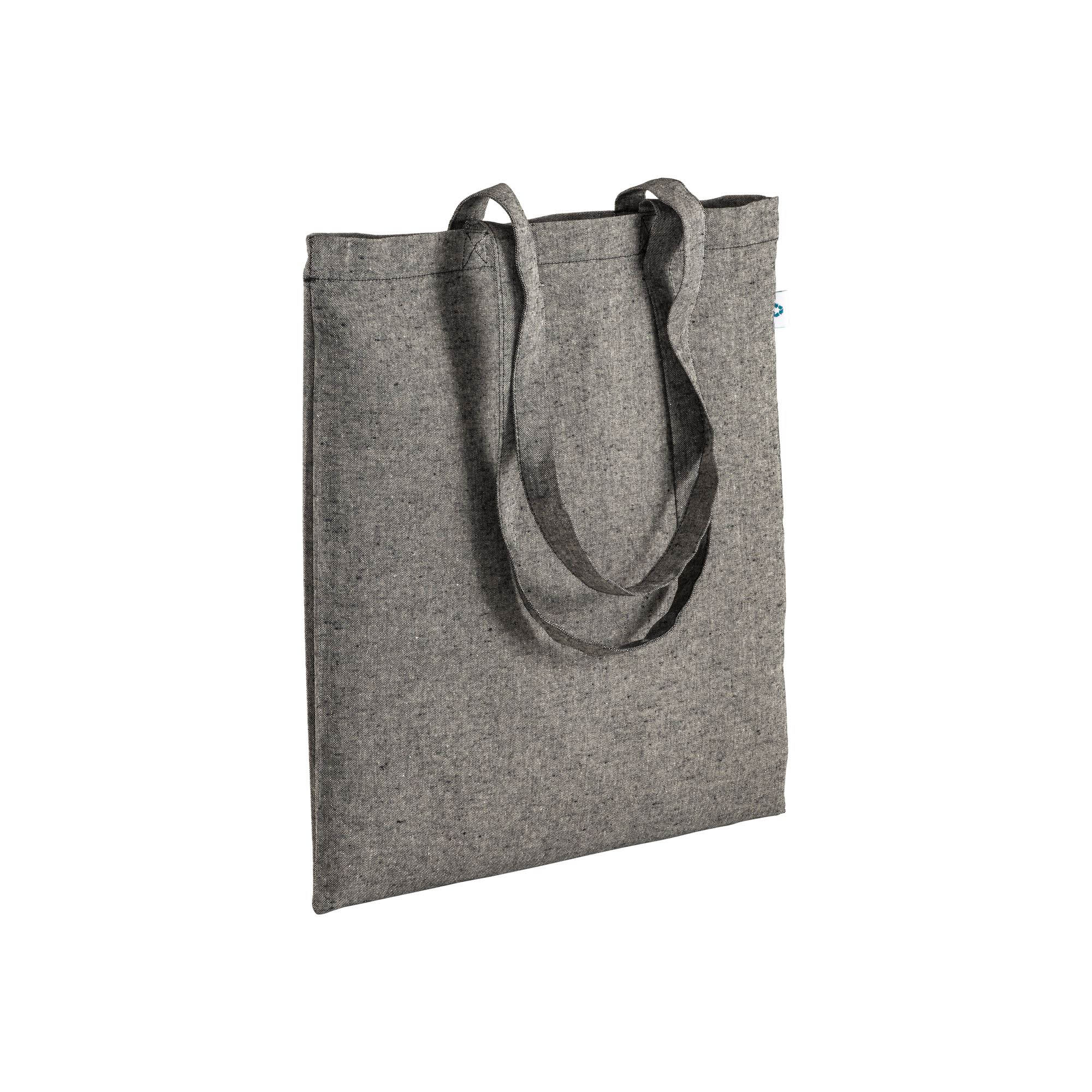 Recycled cotton shopping bag 190 g/m2, long handles, 38 x 42 cm Black