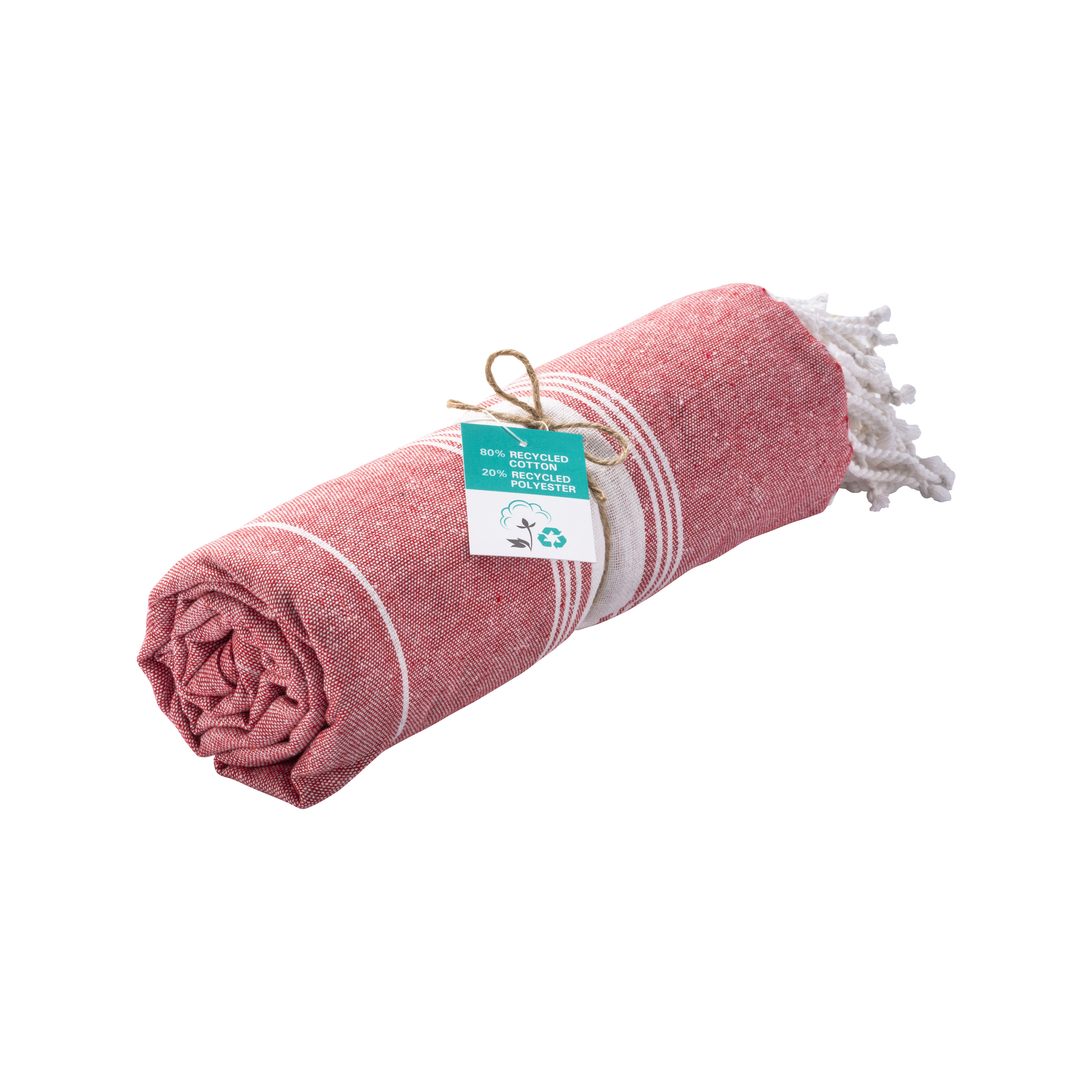 Recycled cotton fringed beach towel Red