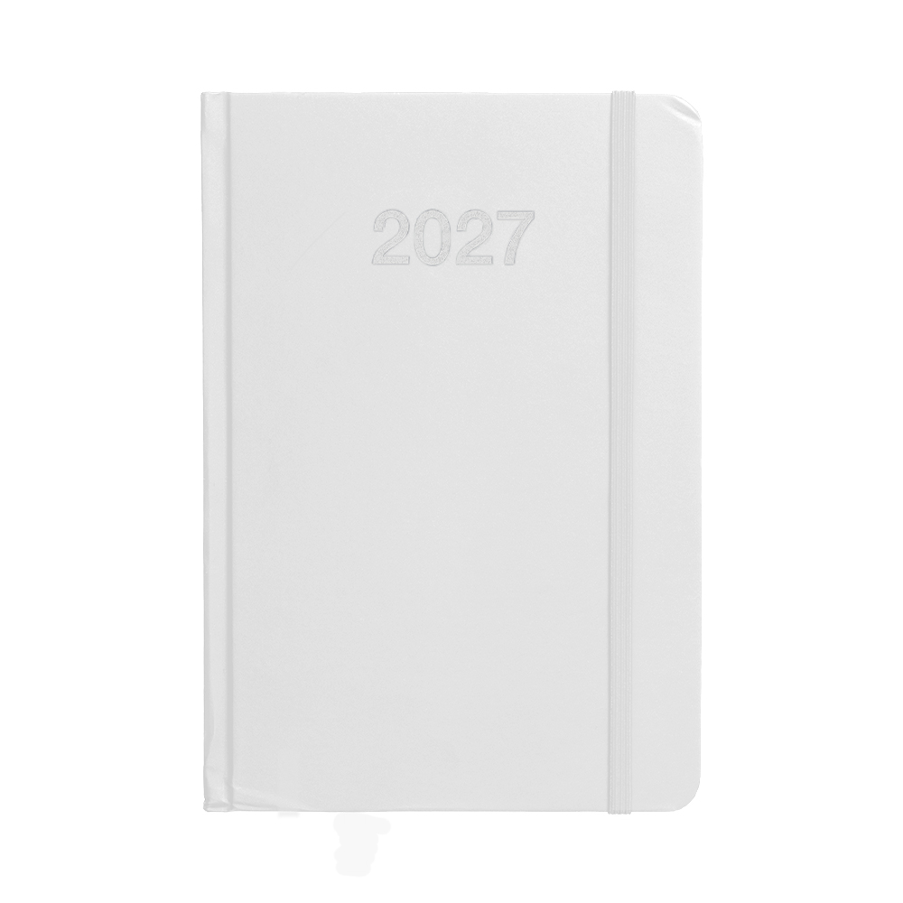 Daily planner 2027, hard laminated cardboard cover White
