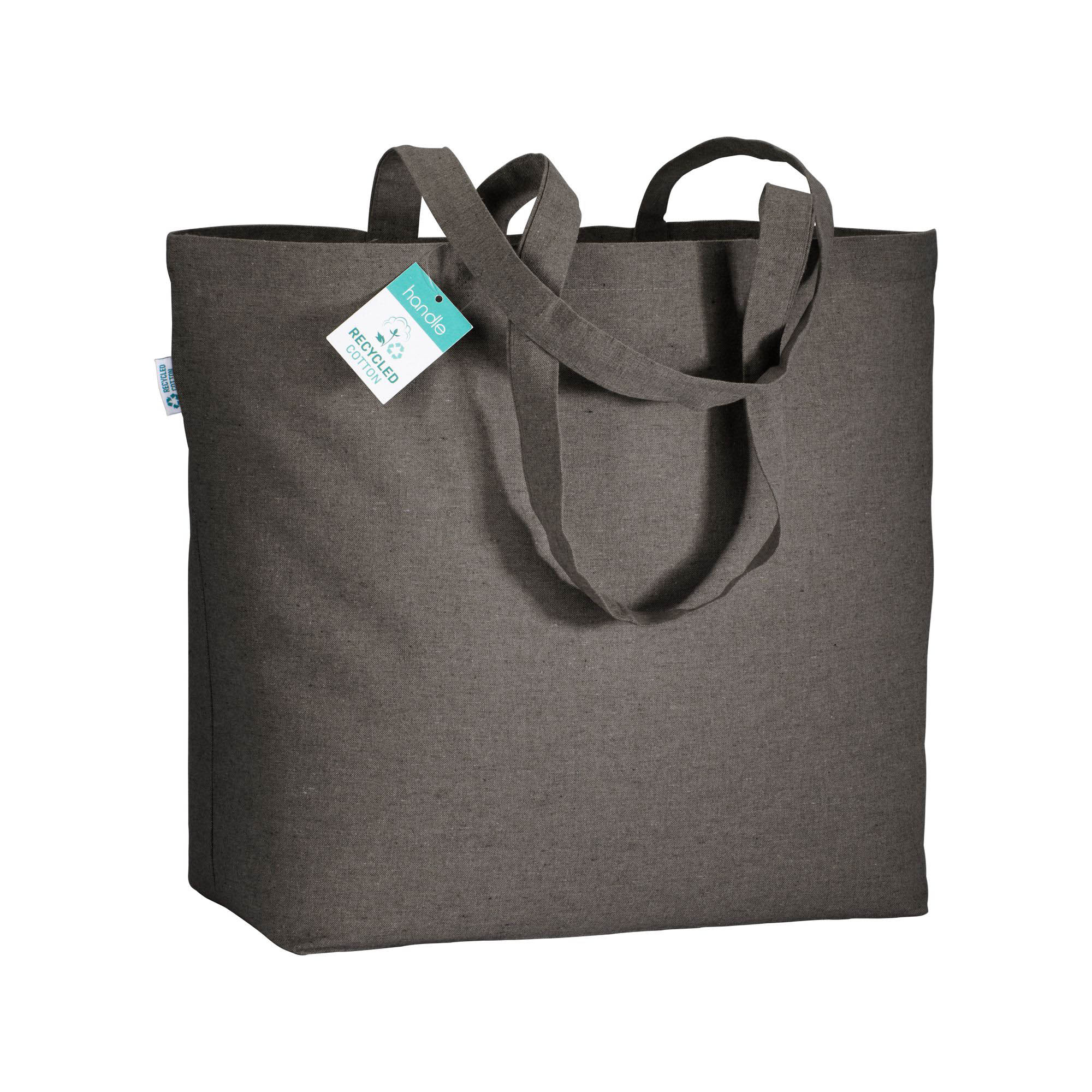 190 g/m2 recycled cotton shopping bag with long handles and gusset Black