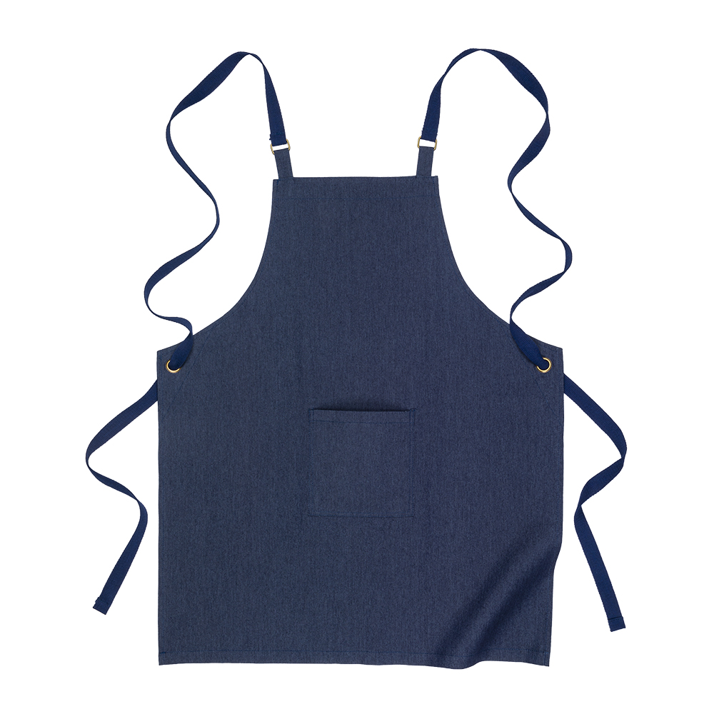 Long kitchen apron in recycled cotton denim (220 g/m2). Front pocket Jeans