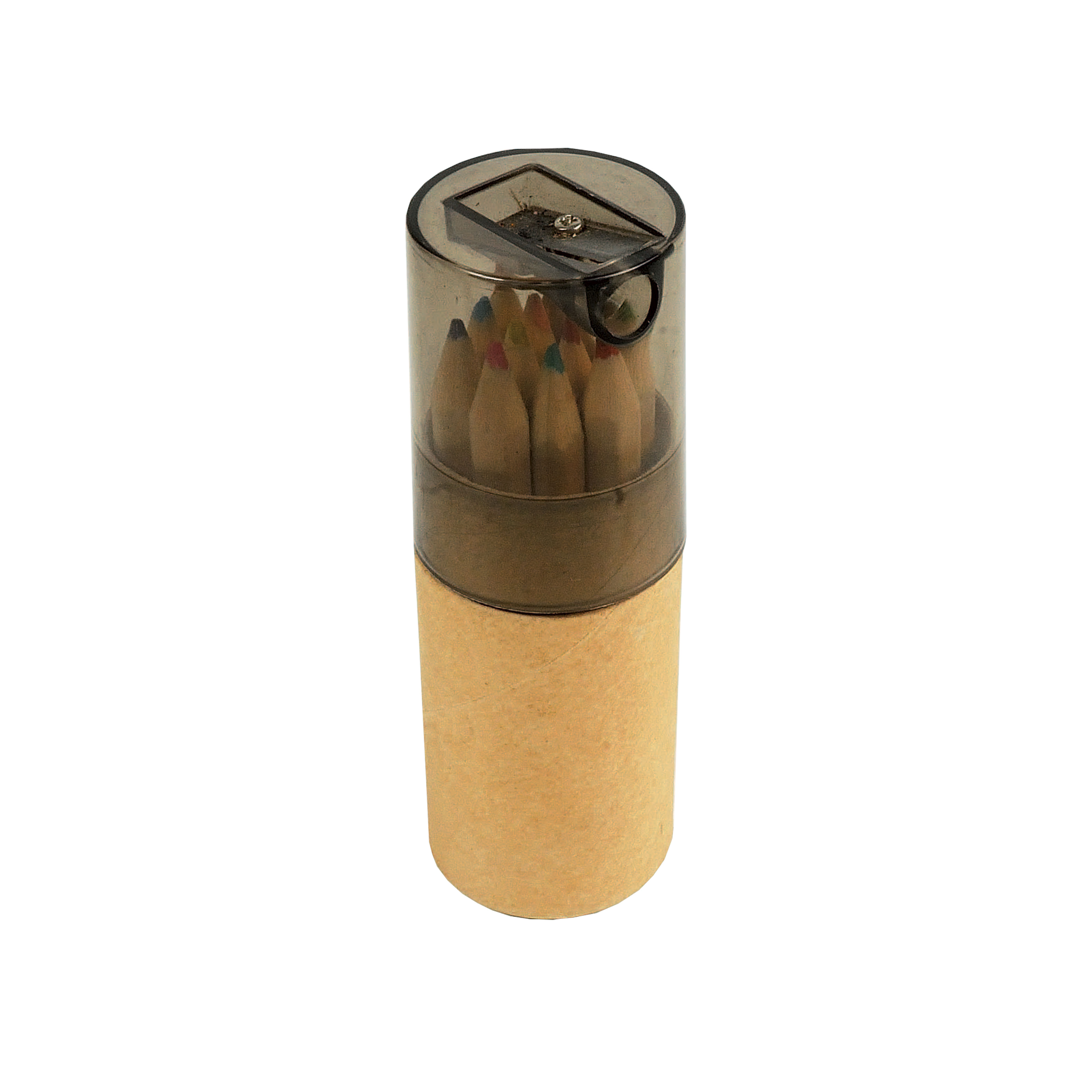12 wooden colouring pencils with hexagonal cross-sections in a cylindrical cardboard tube Natural