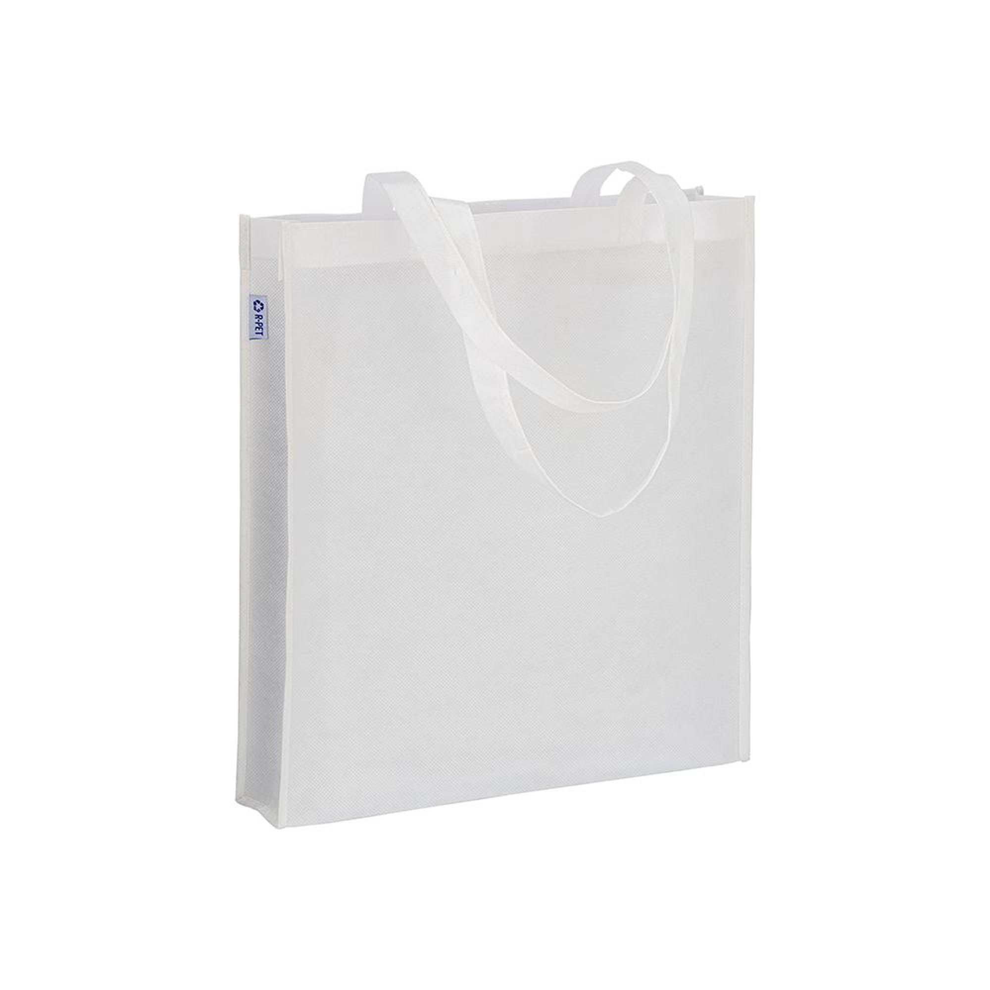 80 g/m2 R-pet shopping bag , with 65 cm long handles and gusset White