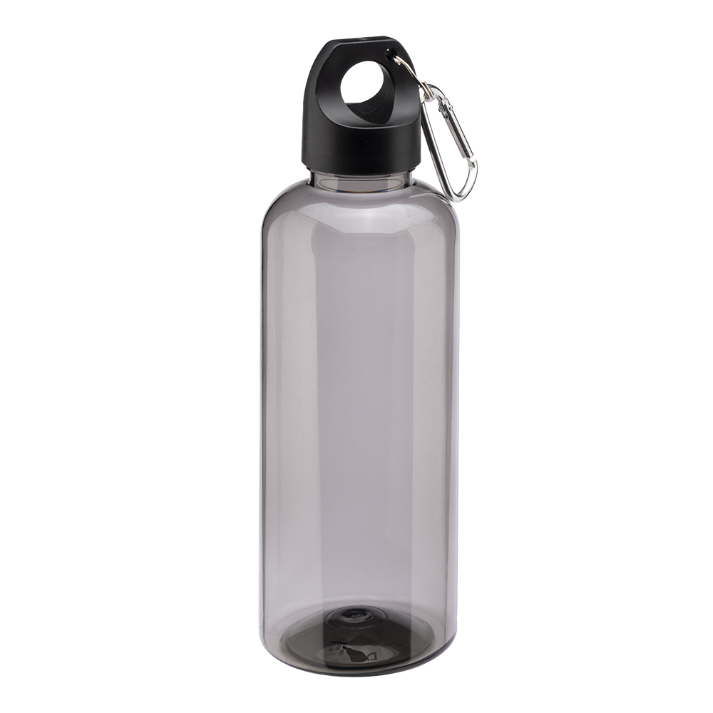 Transparent bottle in recycled PET 580 ml. Plastic cap with carabiner Black