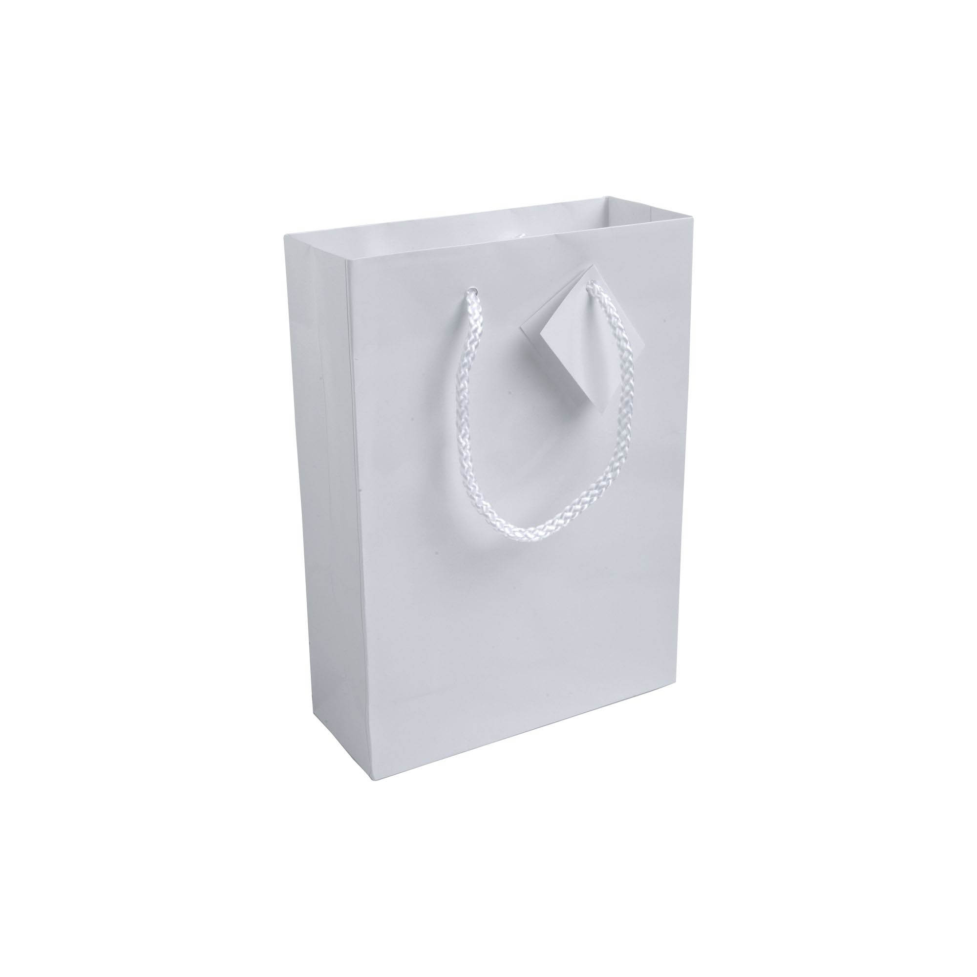 157 g/m2 laminated paper shopping bag with gusset and bottom reinforcement, string handles White