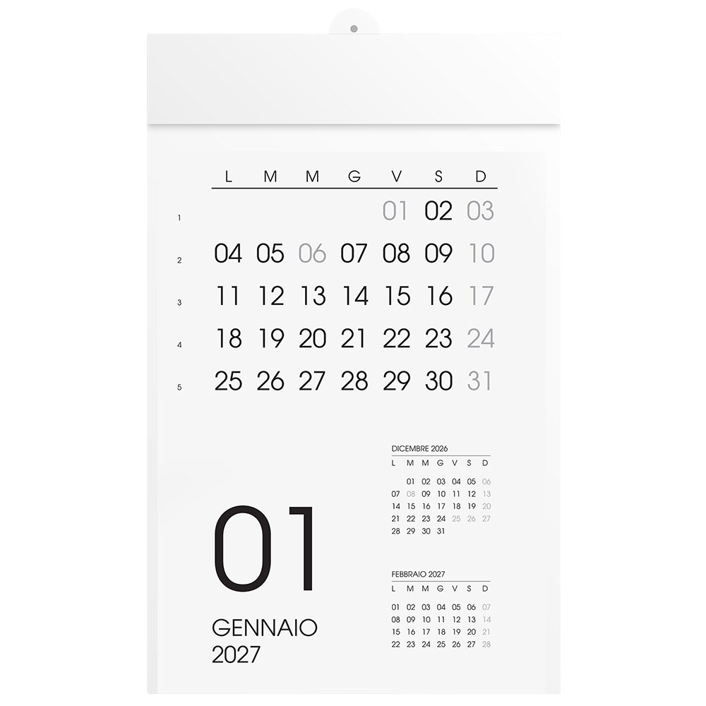 2027 Monthly Wall Calendar, 12 months, on white cardstock, heat-sealed White